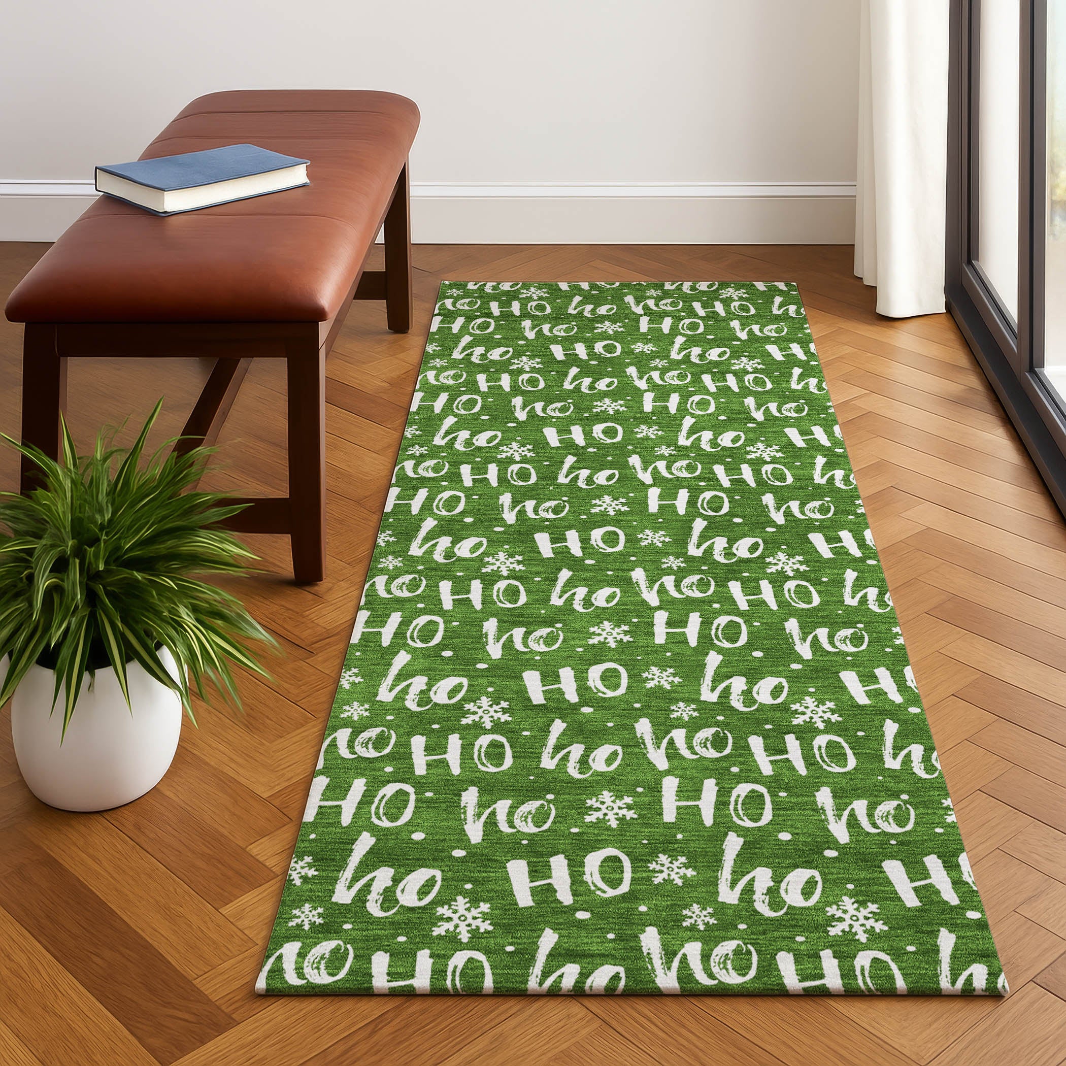 Queenstown Machine Washable Transitional Green Rug 2'3" x 7'6" #shape_Runner