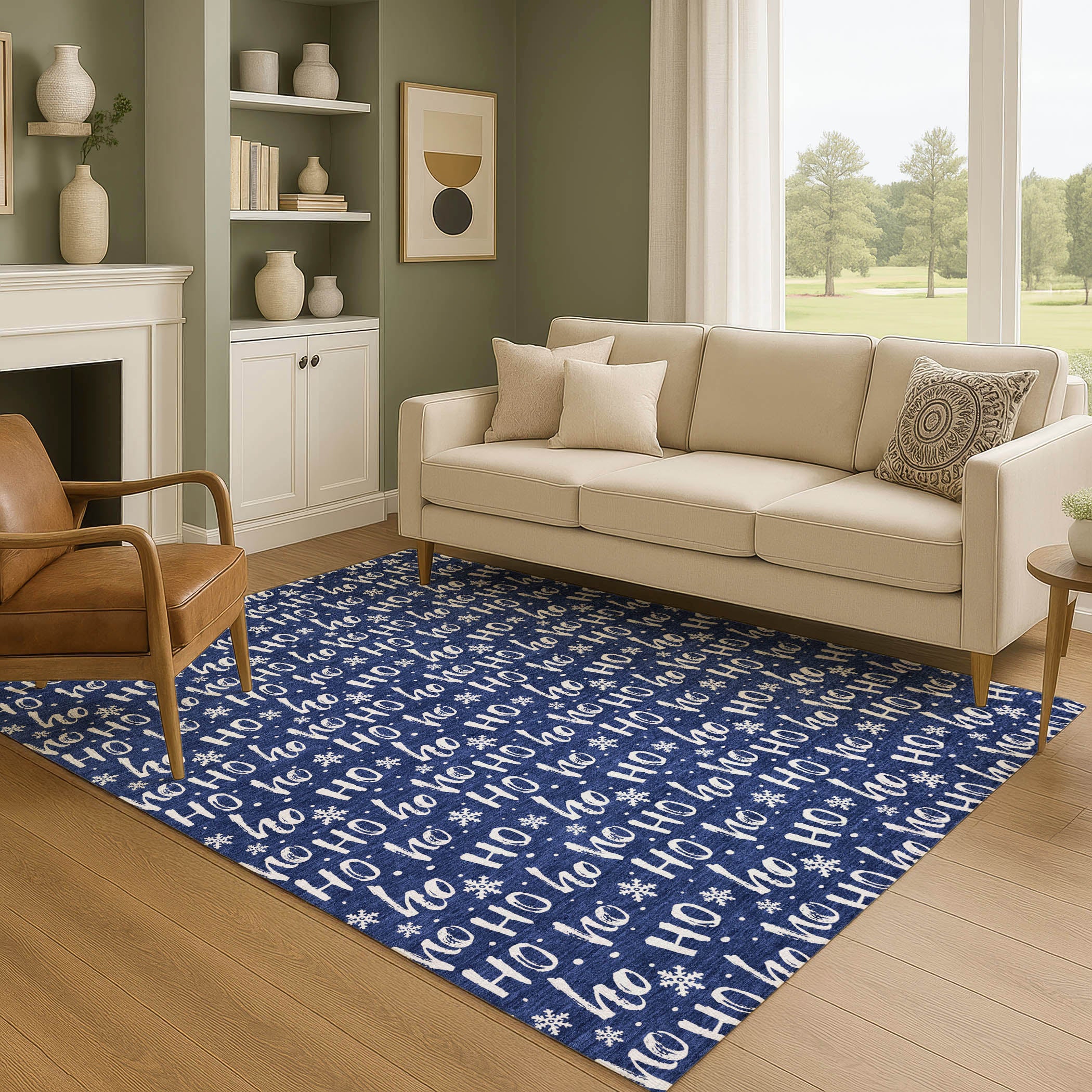 Queenstown Machine Washable Transitional Navy Blue Rug 2'6" x 3'10" #shape_Rectangle