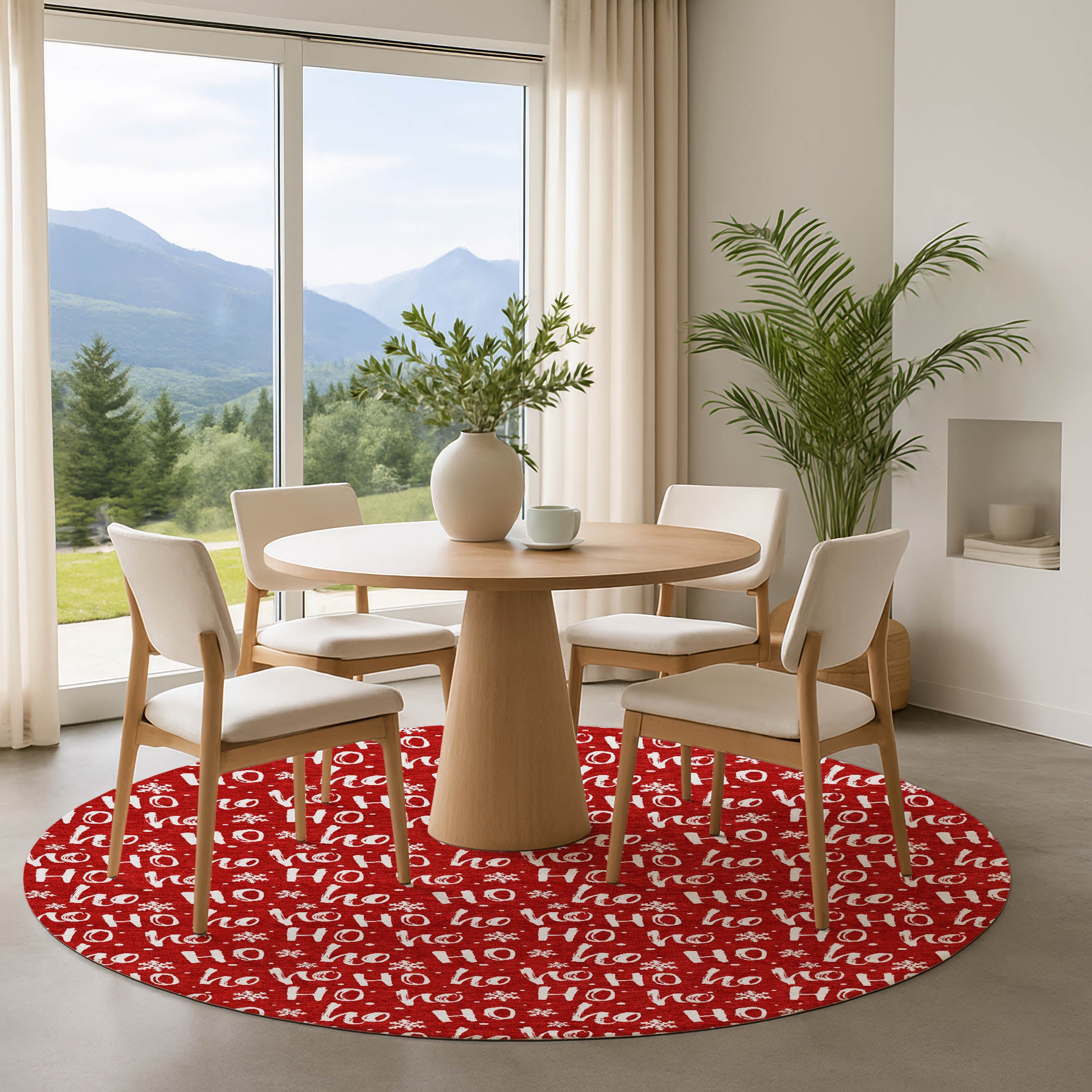 Queenstown Machine Washable Transitional Red Rug 8' x 8' #shape_Round