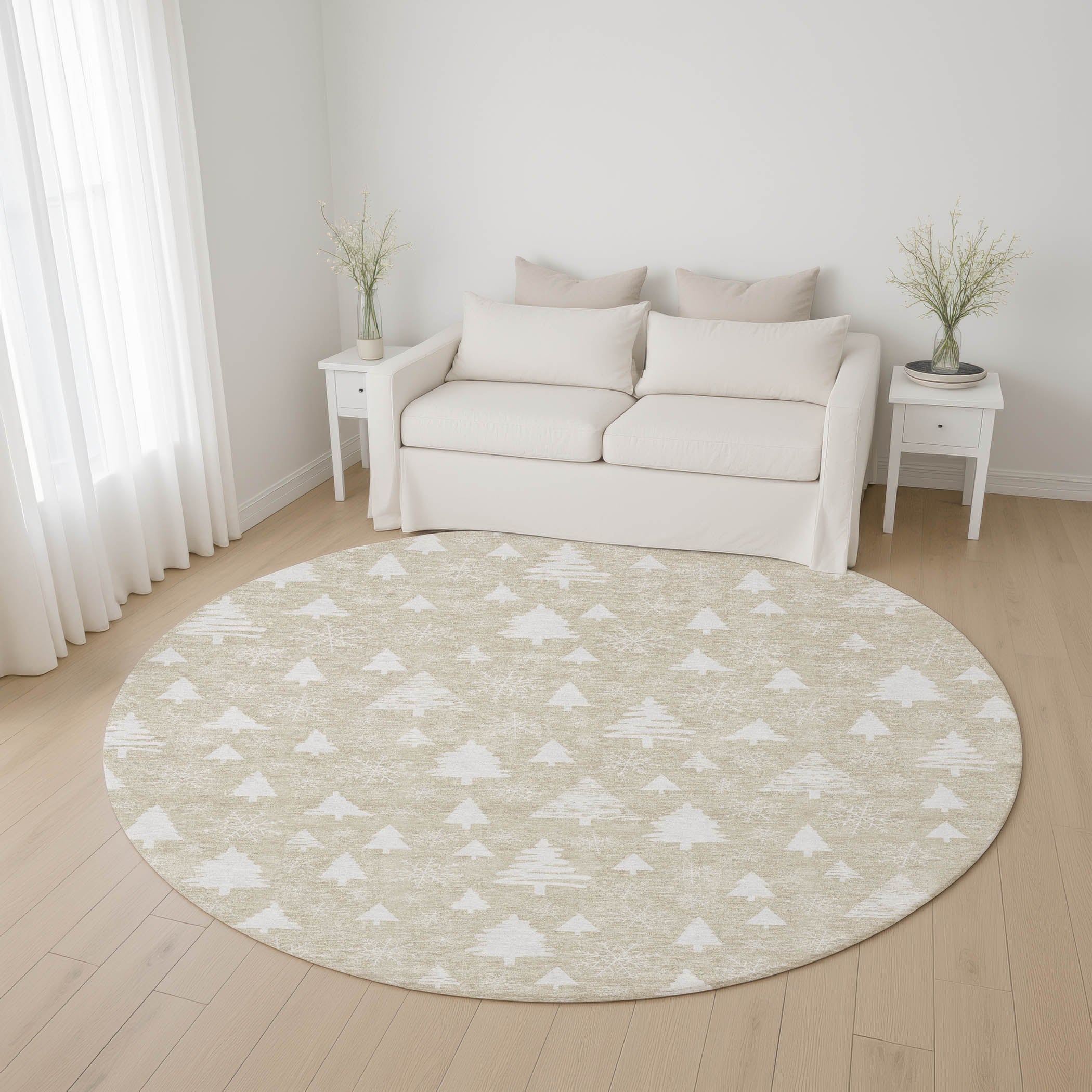 Baku Machine Washable Transitional Beige Brown Rug 8' x 8' #shape_Round