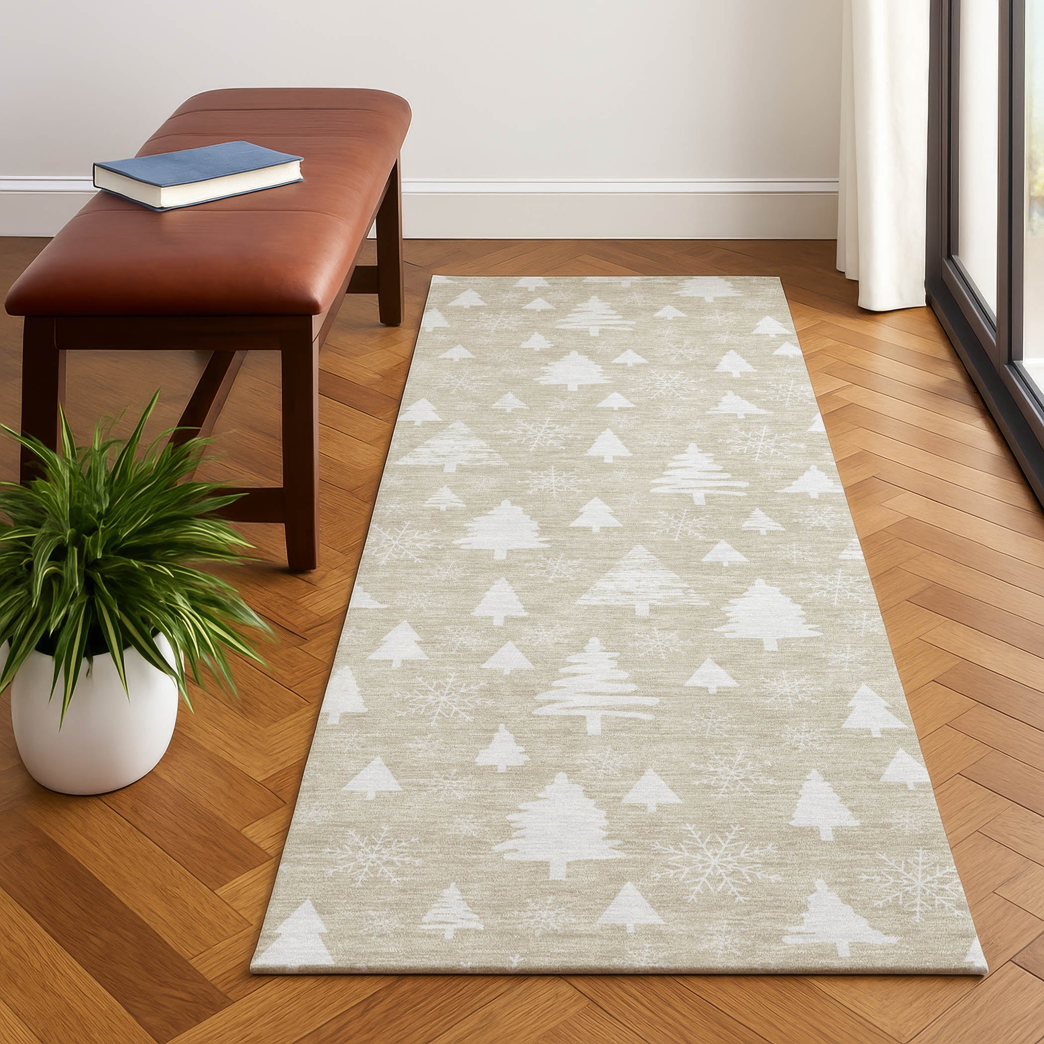 Baku Machine Washable Transitional Beige Brown Rug 2'3" x 7'6" #shape_Runner
