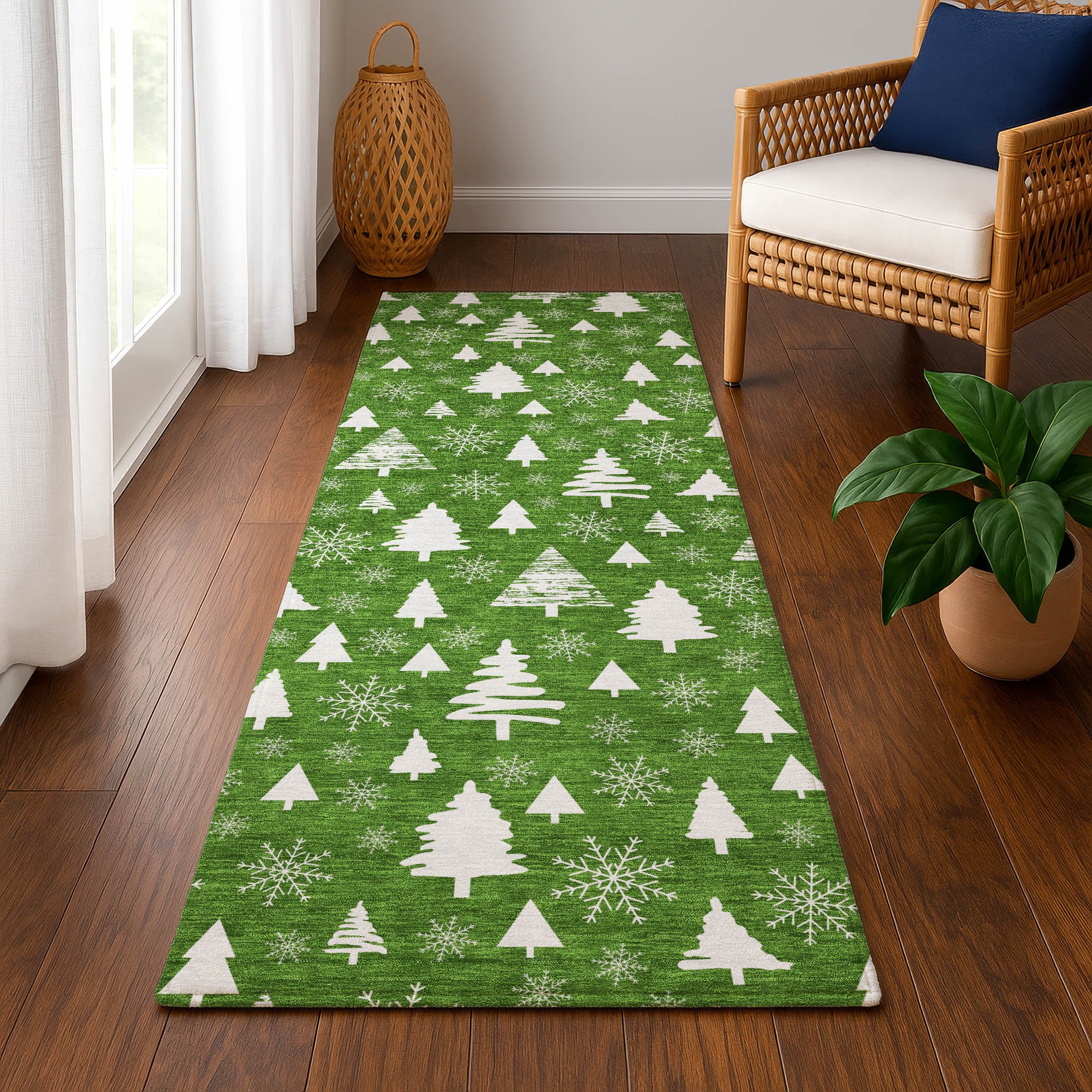 Baku Machine Washable Transitional Emerald Green Rug 2'3" x 7'6" #shape_Runner