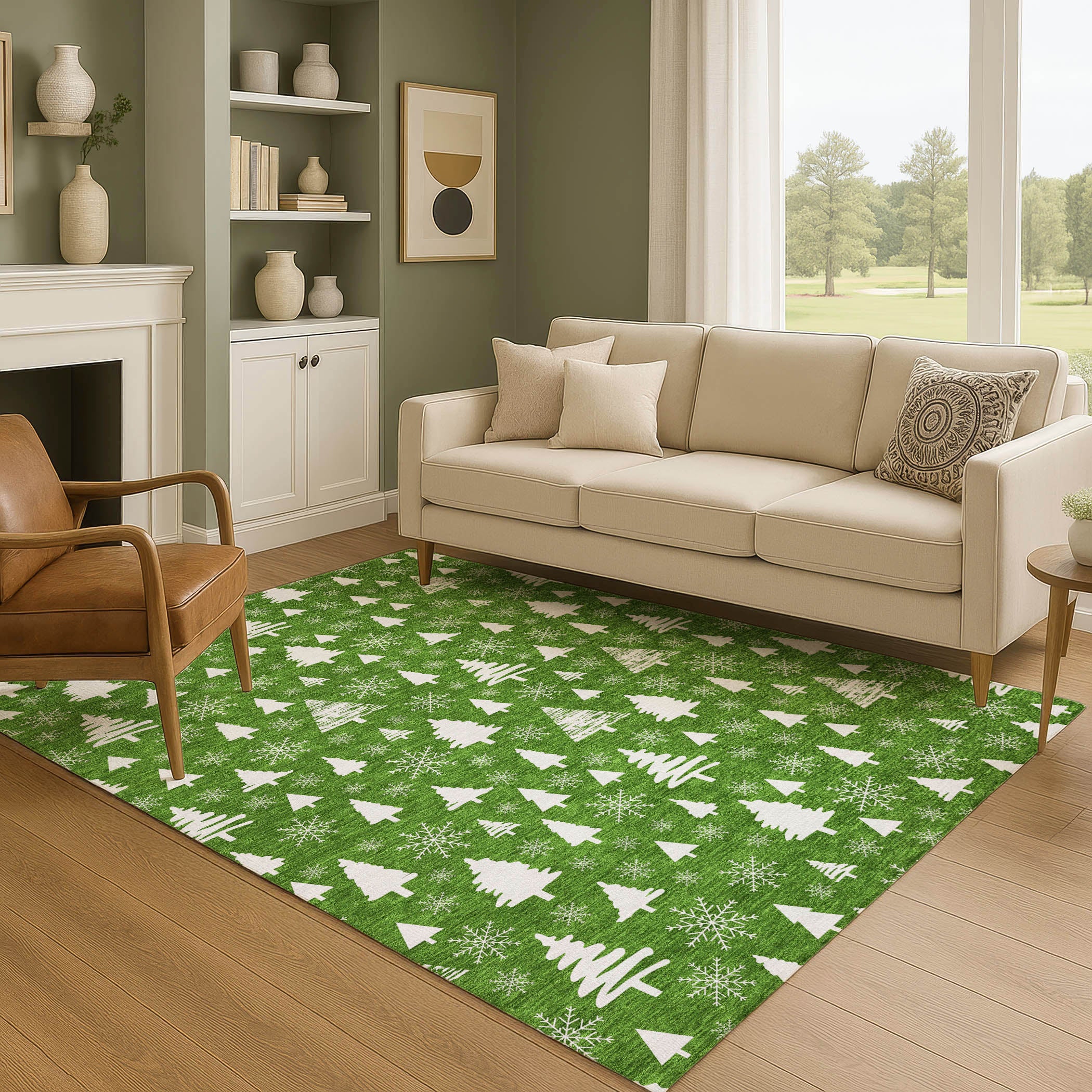 Baku Machine Washable Transitional Emerald Green Rug 2'6" x 3'10" #shape_Rectangle