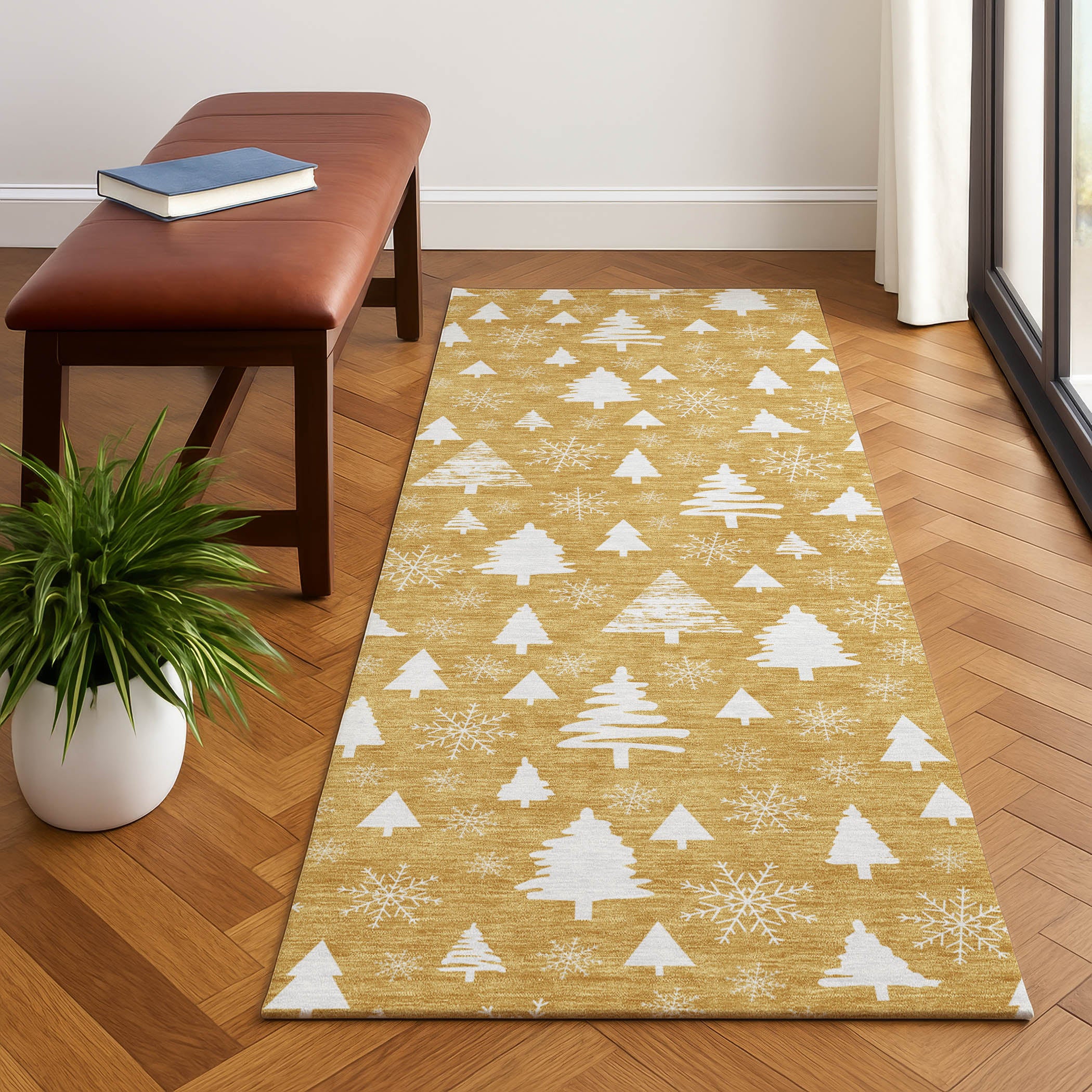Baku Machine Washable Transitional Gold Rug 2'3" x 7'6" #shape_Runner