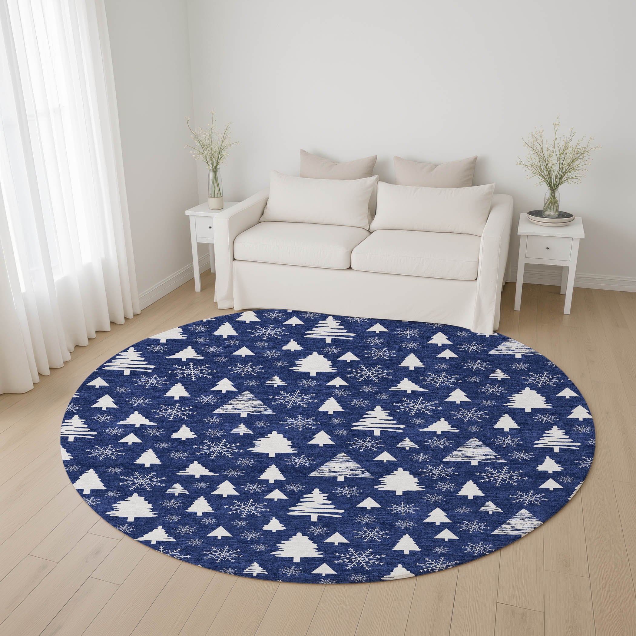 Baku Machine Washable Transitional Navy Blue Rug 8' x 8' #shape_Round