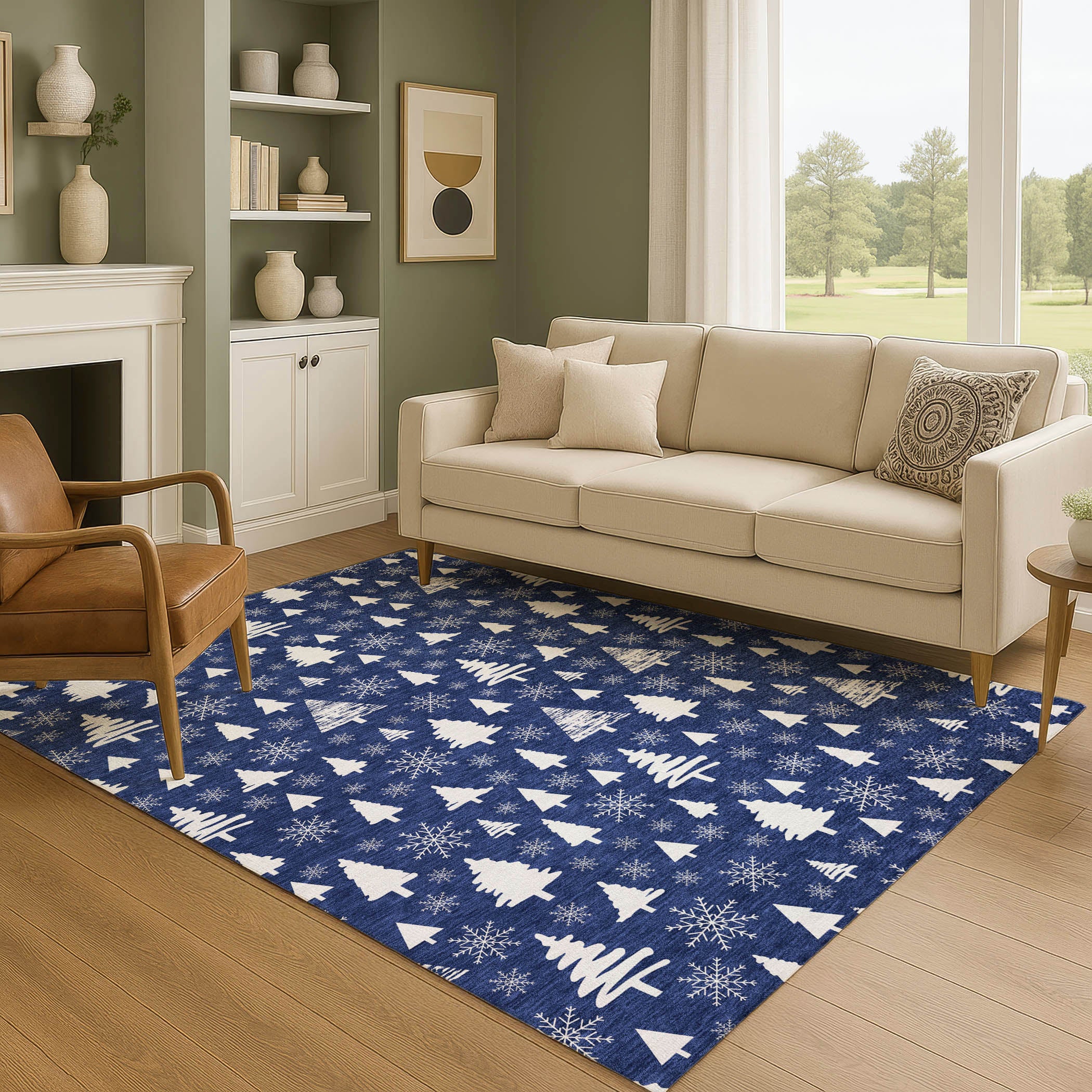 Baku Machine Washable Transitional Navy Blue Rug 2'6" x 3'10" #shape_Rectangle