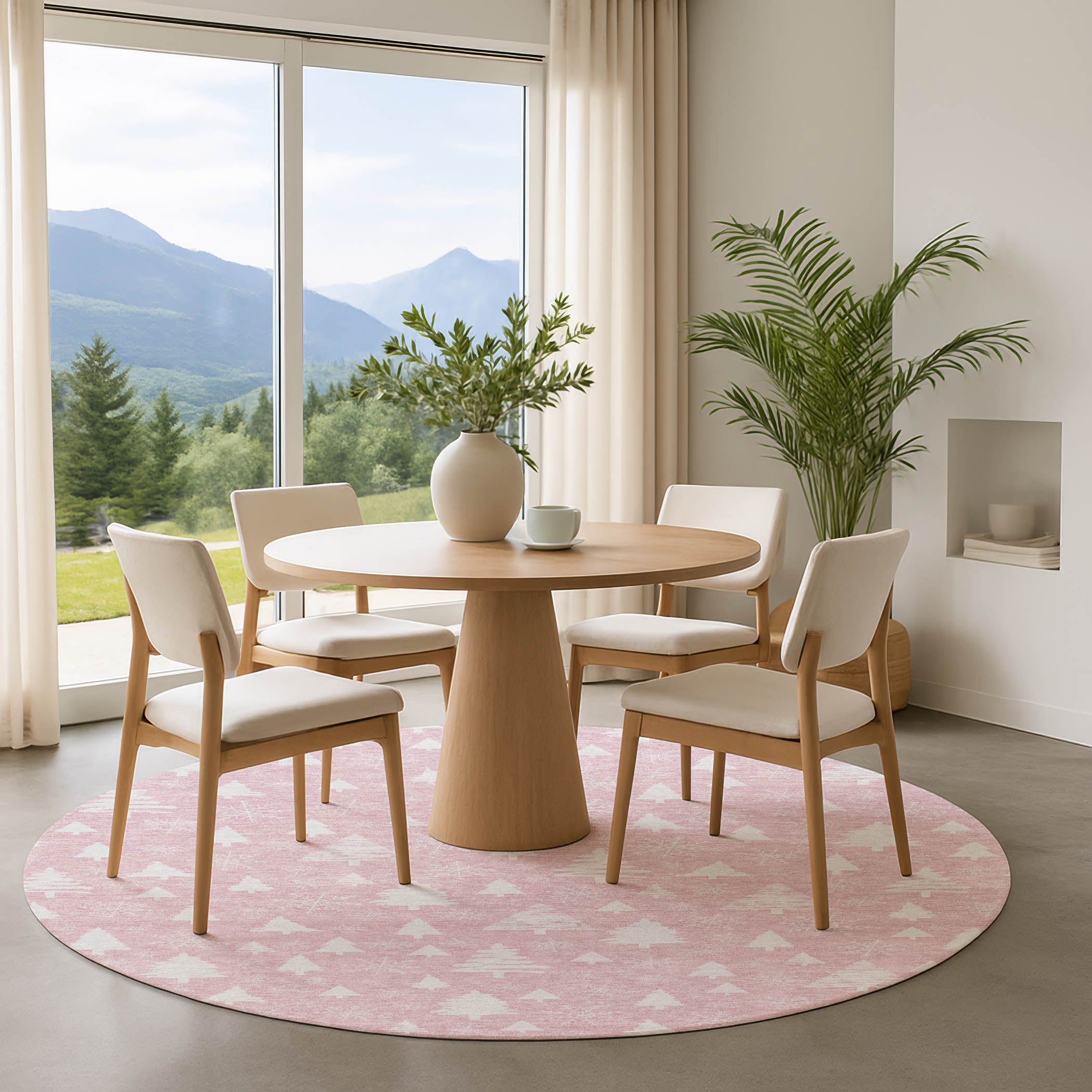 Baku Machine Washable Transitional Pink Rug 8' x 8' #shape_Round