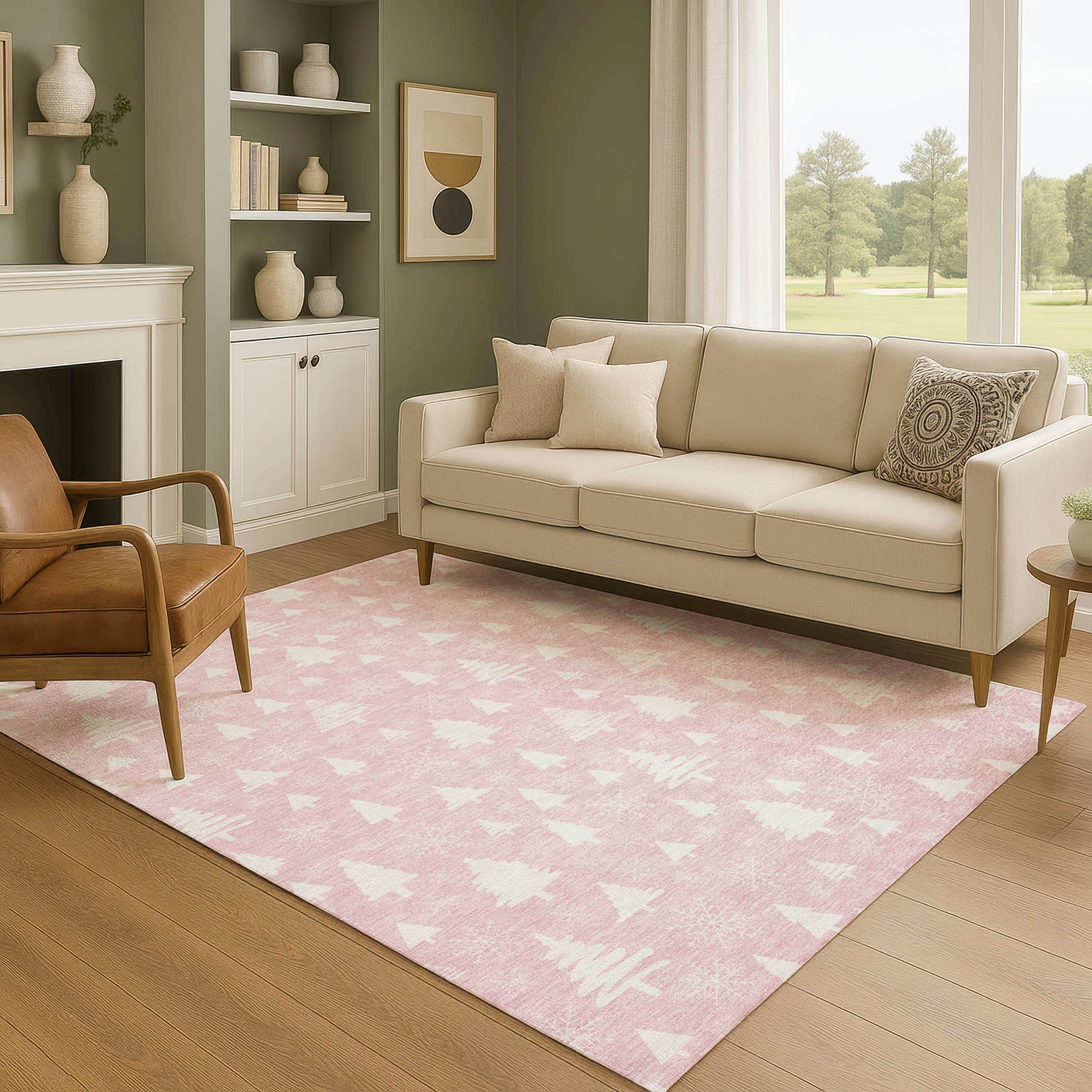 Baku Machine Washable Transitional Pink Rug 2'6" x 3'10" #shape_Rectangle