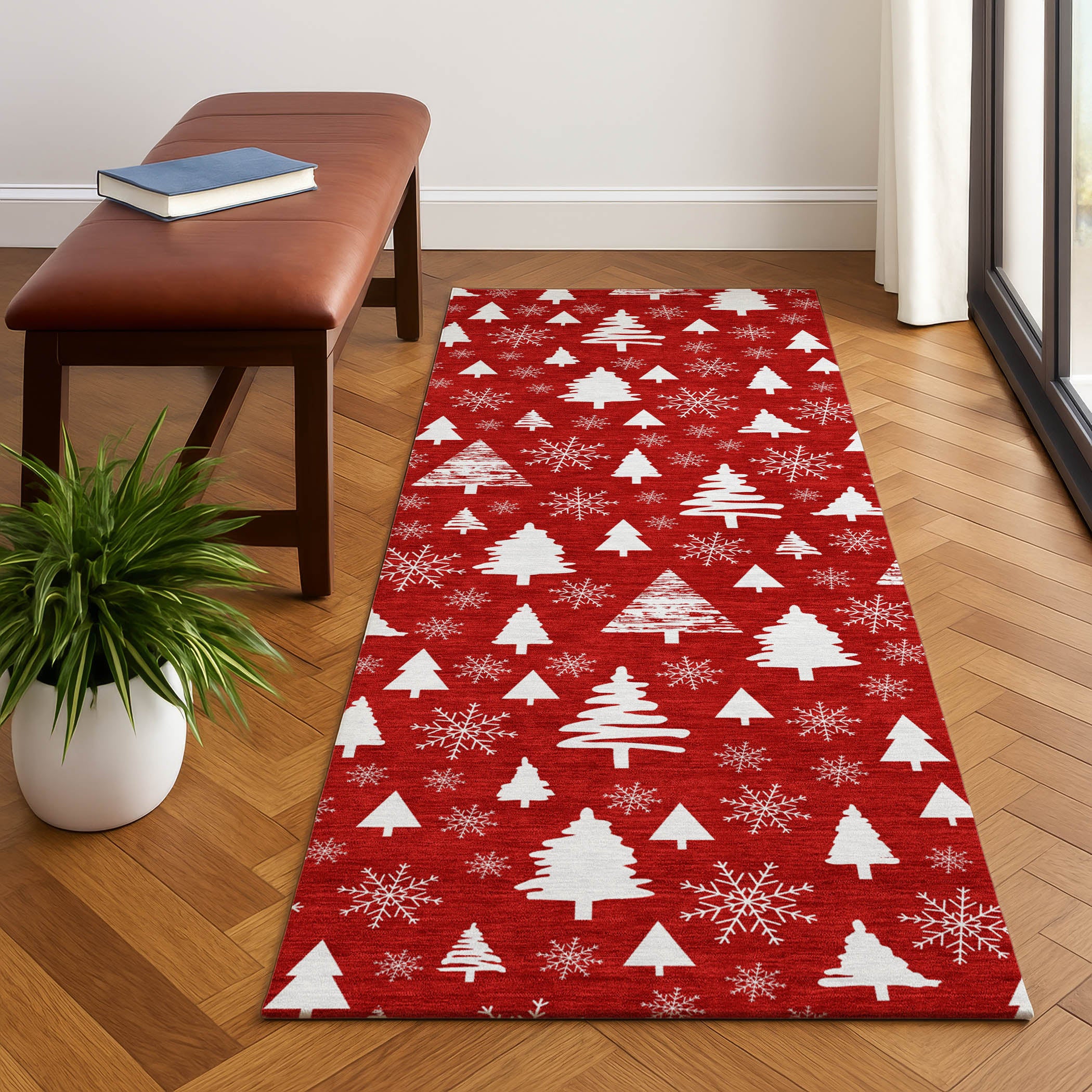 Baku Machine Washable Transitional Red Rug 2'3" x 7'6" #shape_Runner