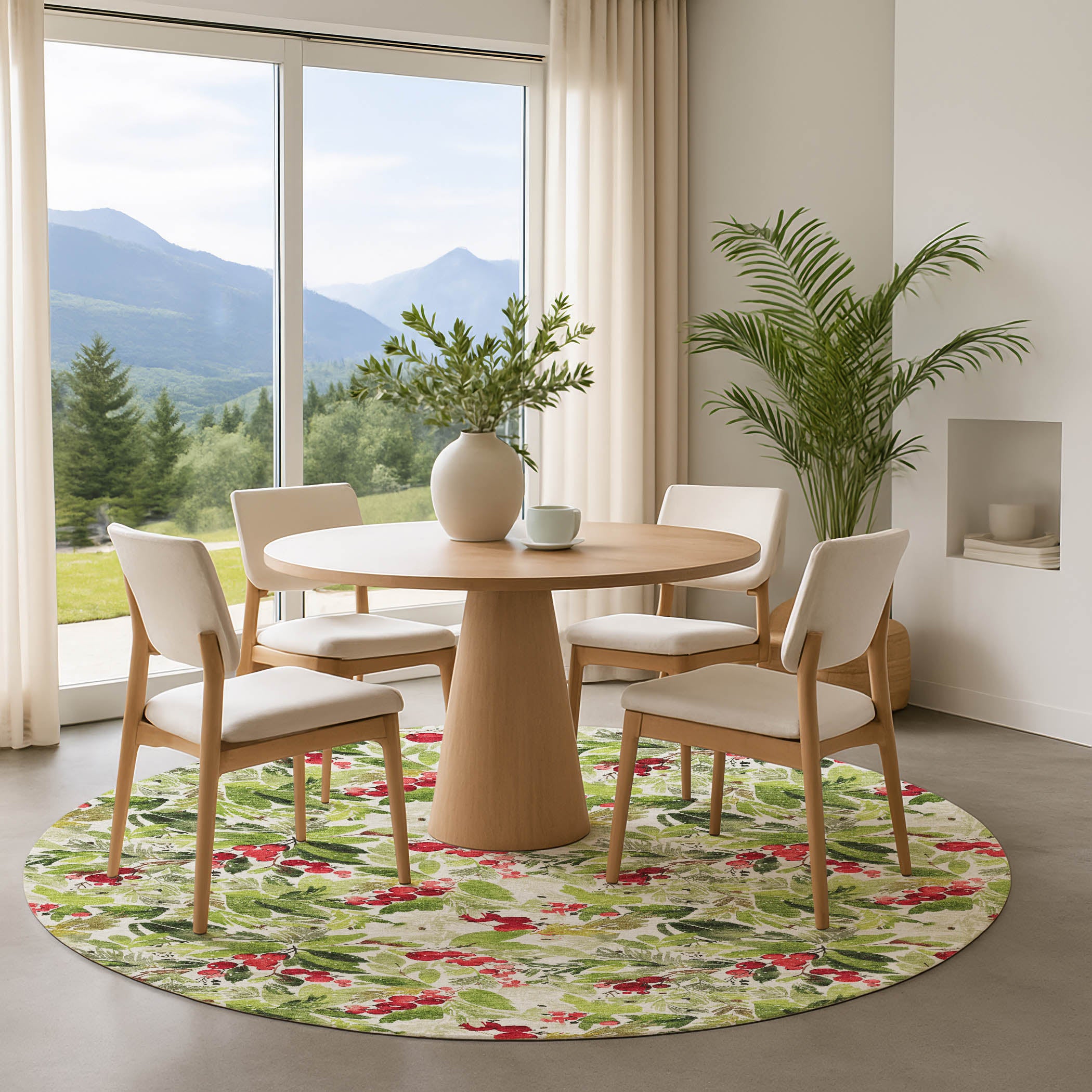 Florence Machine Washable Transitional Aloe Green Rug 8' x 8' #shape_Round