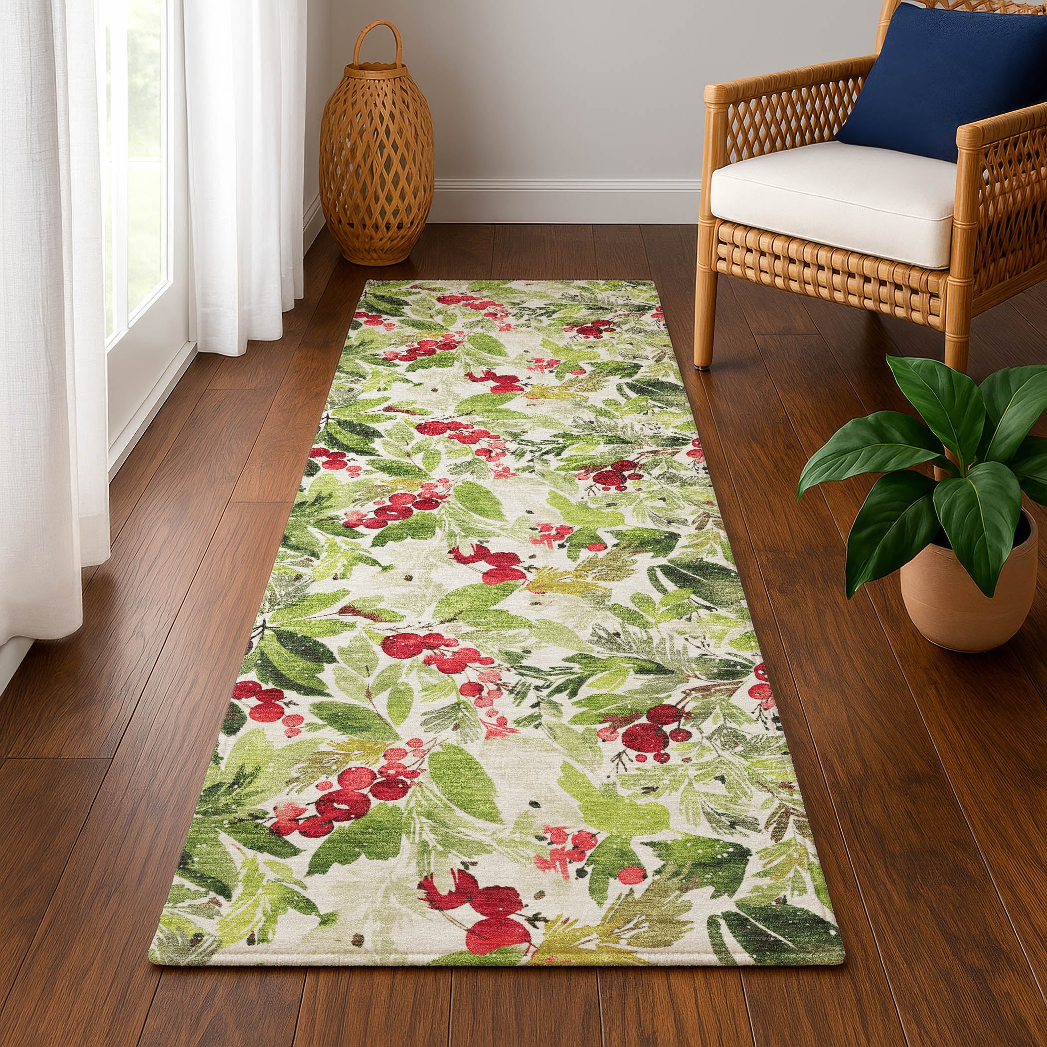 Florence Machine Washable Transitional Aloe Green Rug 2'3" x 7'6" #shape_Runner