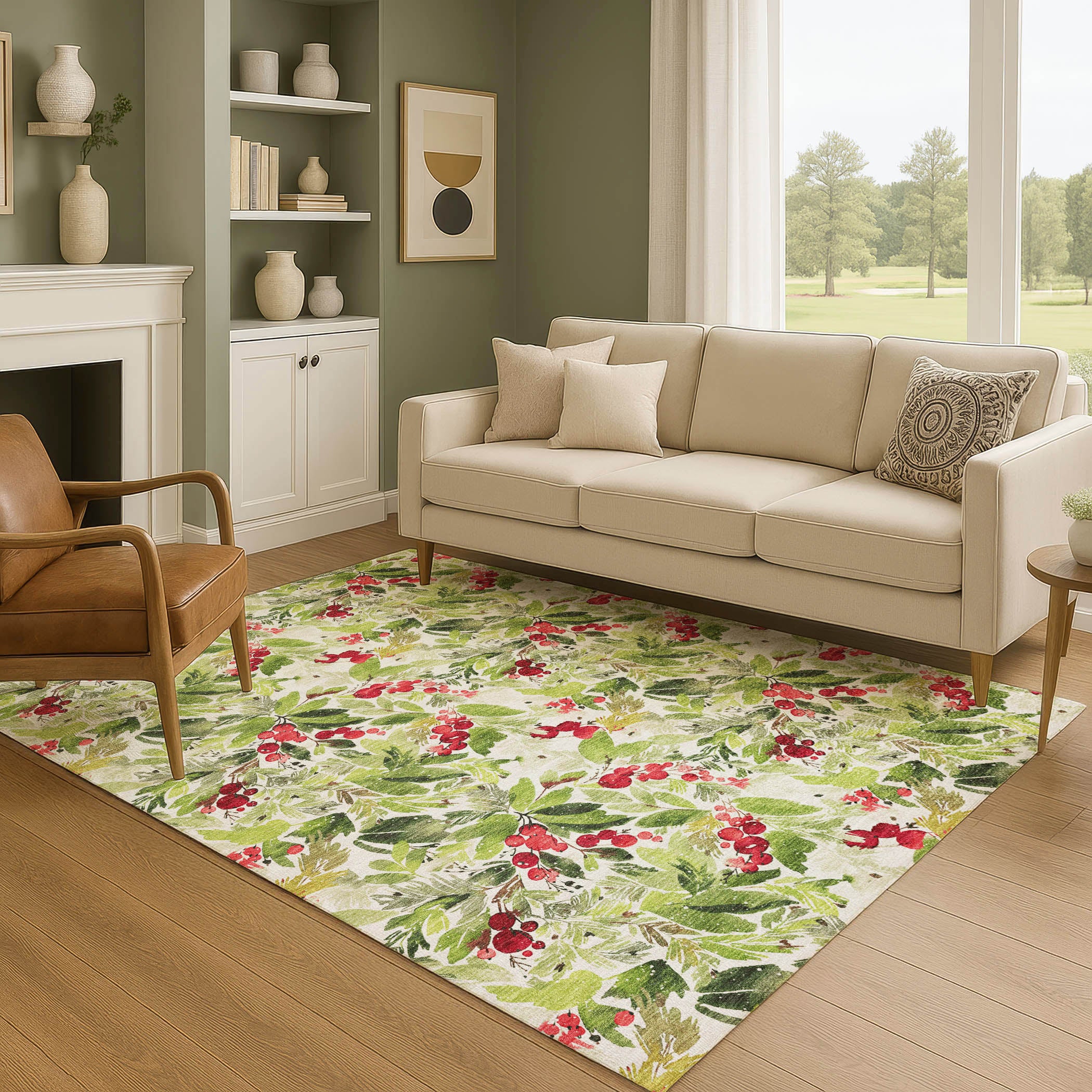 Florence Machine Washable Transitional Aloe Green Rug 2'6" x 3'10" #shape_Rectangle