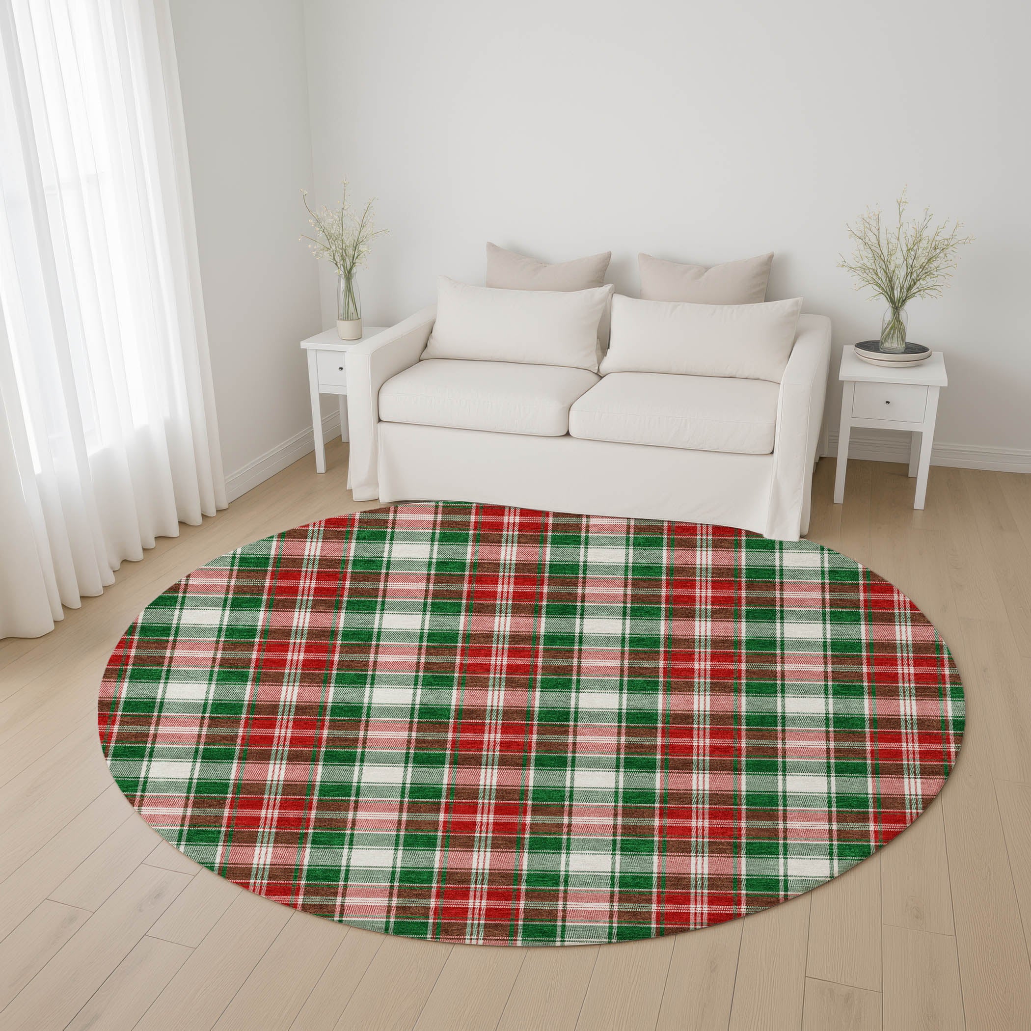 Bogota Machine Washable Transitional Emerald Green Rug 8' x 8' #shape_Round