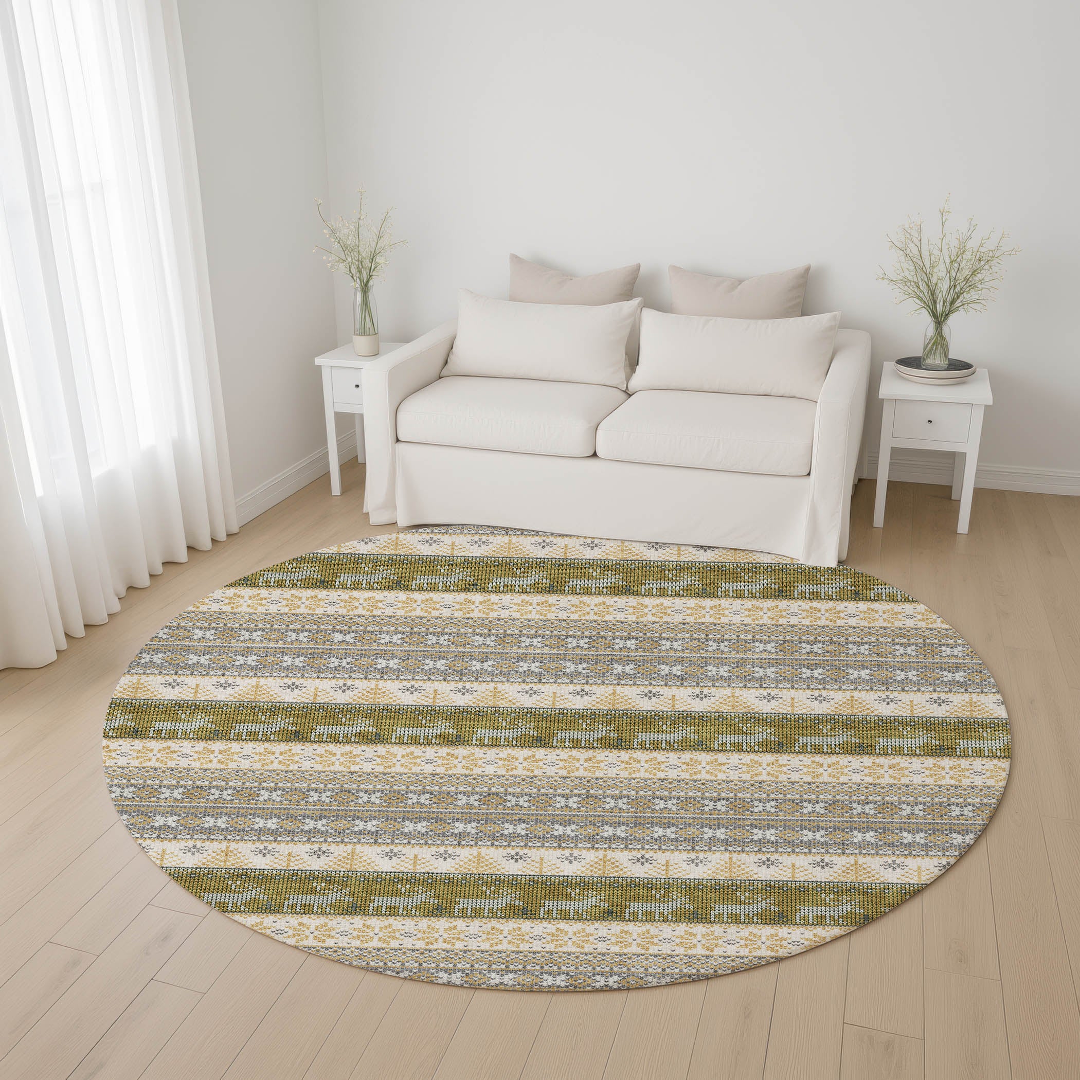 Budapest Machine Washable Transitional Gray Rug 8' x 8' #shape_Round