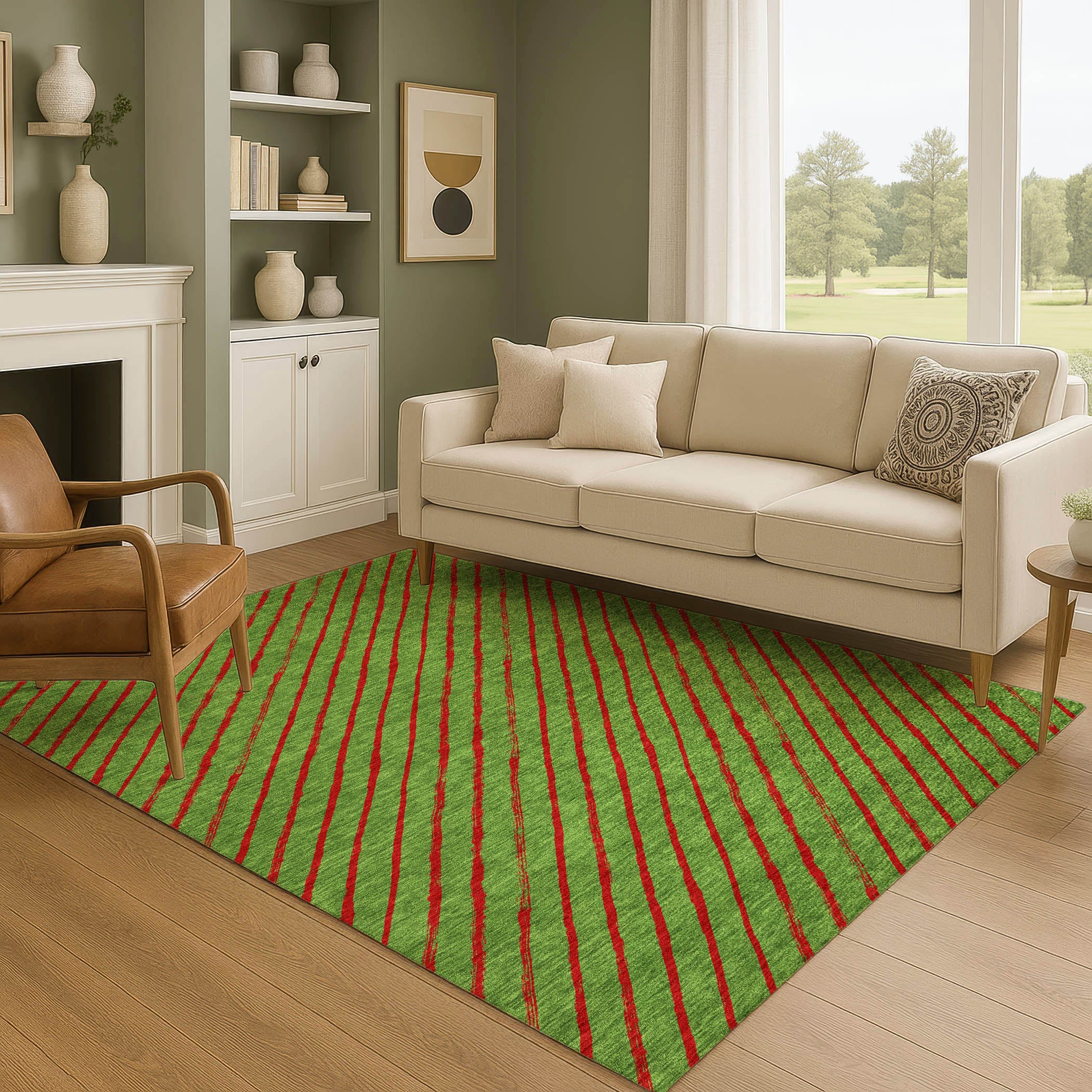 Reykjavik Machine Washable Transitional Fern Green Rug 2'6" x 3'10" #shape_Rectangle