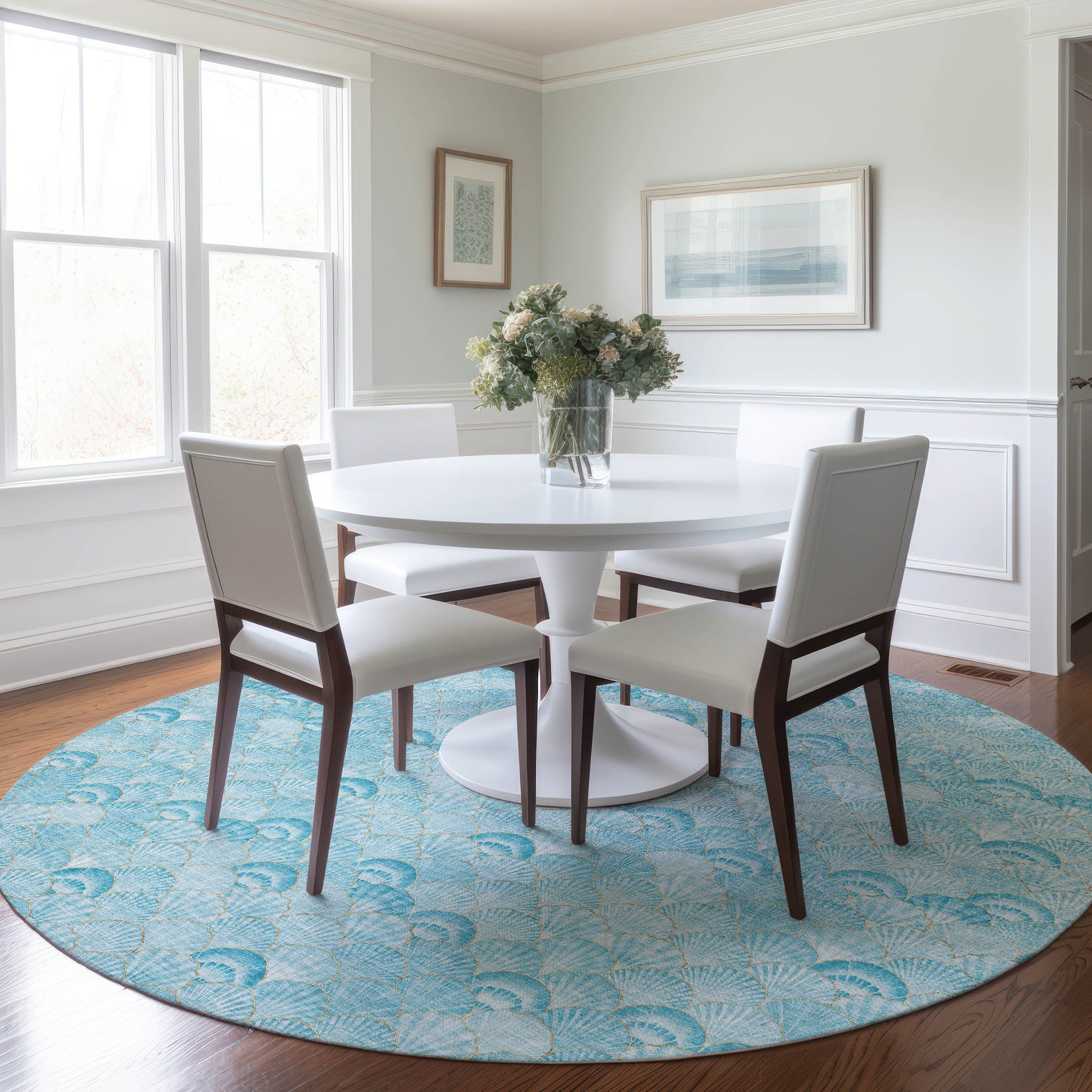 Bruges Machine Washable Coastal Aqua Teal Rug 8' x 8' #shape_Round