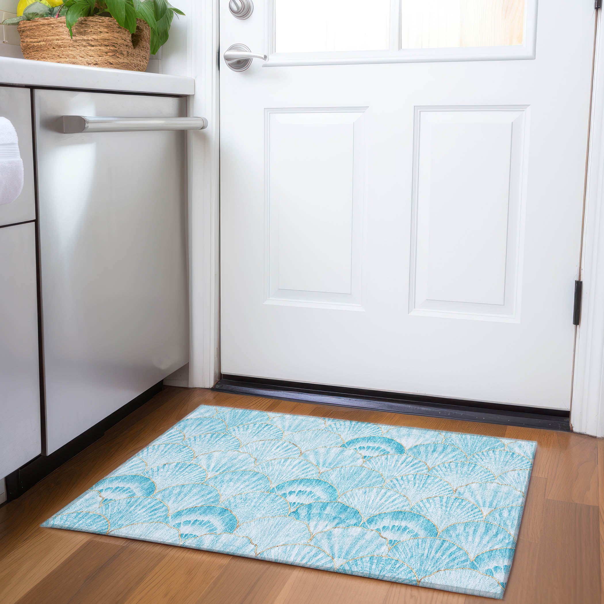 Bruges Machine Washable Coastal Aqua Teal Rug 1'8" x 2'6" #shape_Rectangle