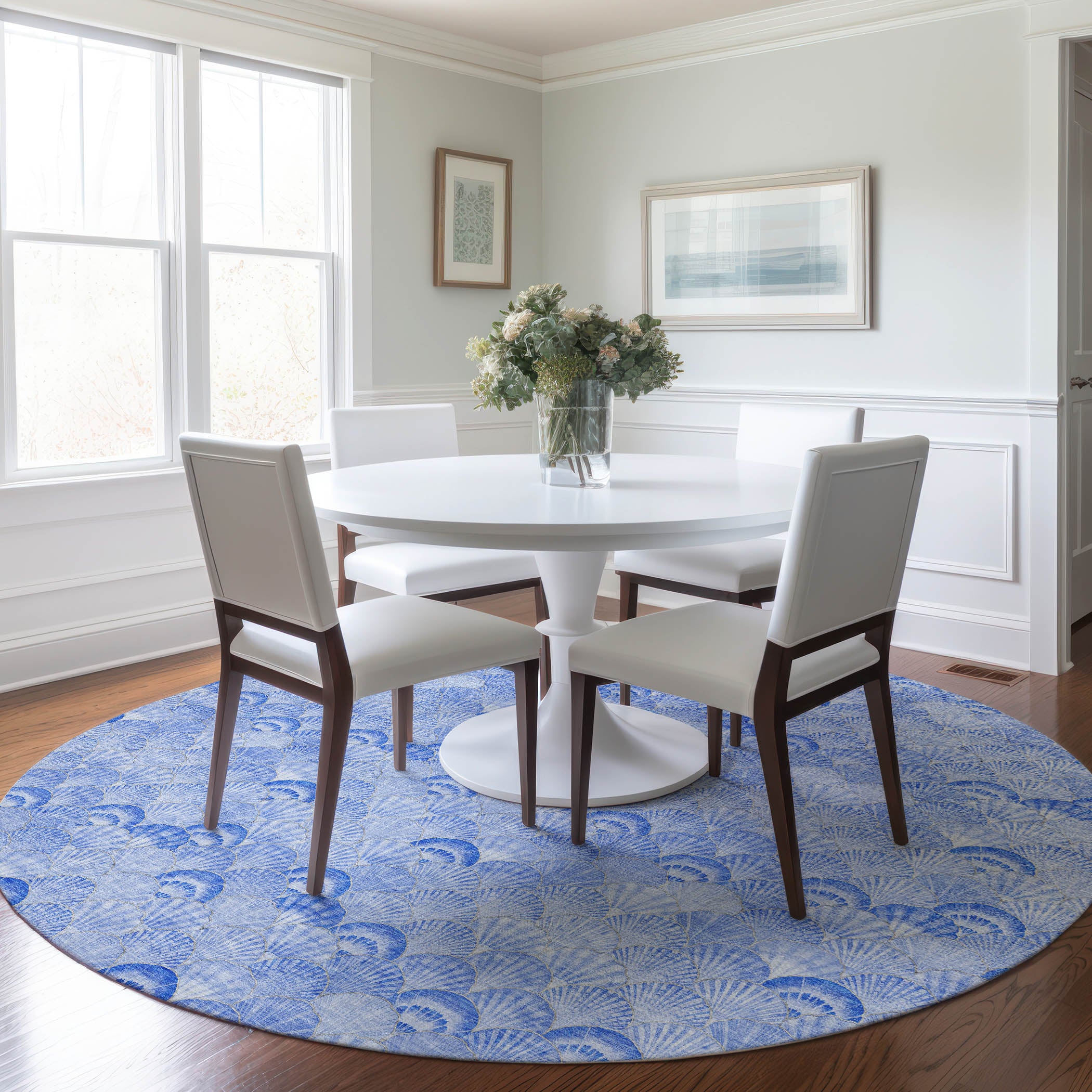 Bruges Machine Washable Coastal Blue Rug 8' x 8' #shape_Round