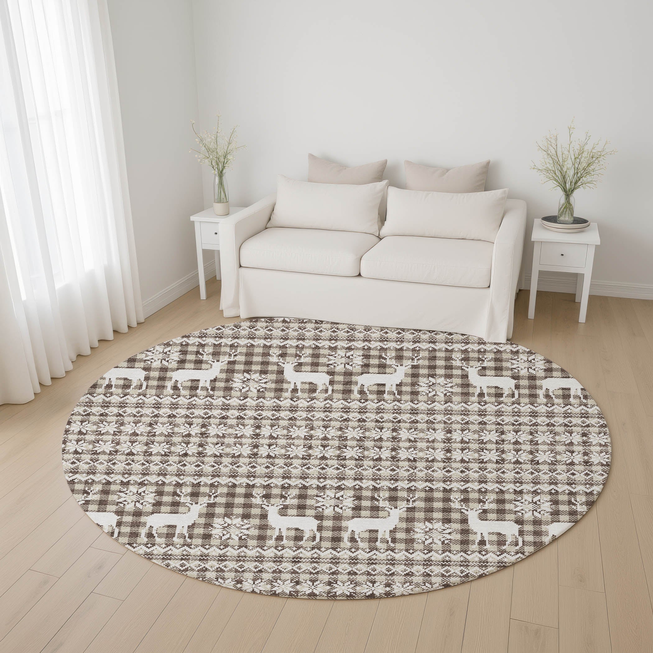 Baku Machine Washable Transitional Brown Rug 8' x 8' #shape_Round