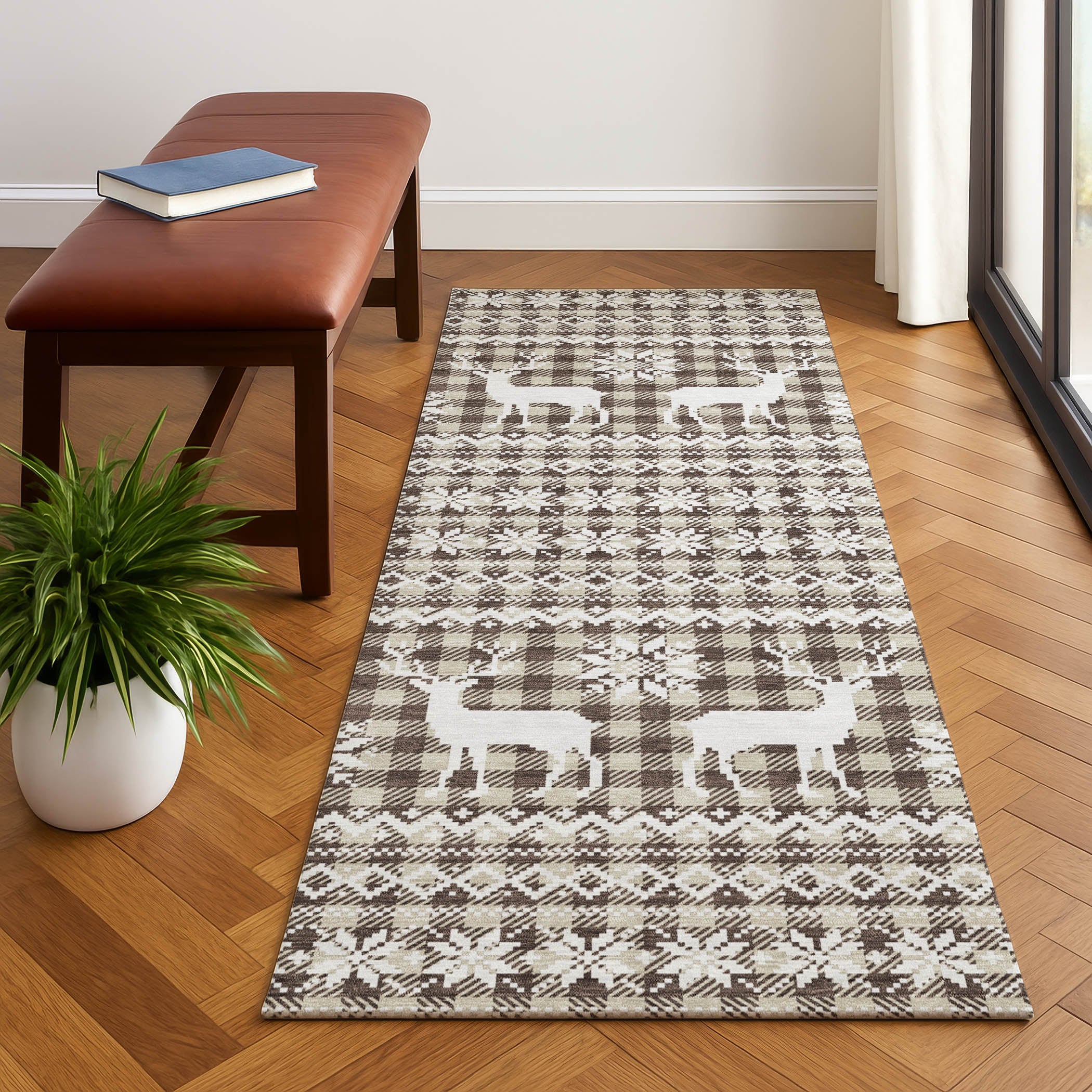 Baku Machine Washable Transitional Brown Rug 2'3" x 7'6" #shape_Runner