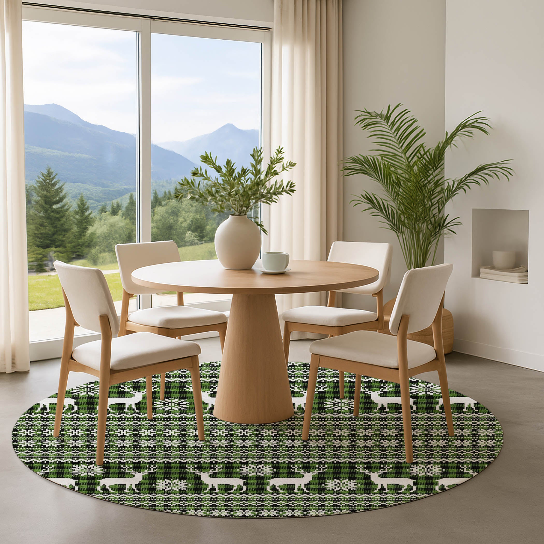 Baku Machine Washable Transitional Cactus Green Rug 8' x 8' #shape_Round
