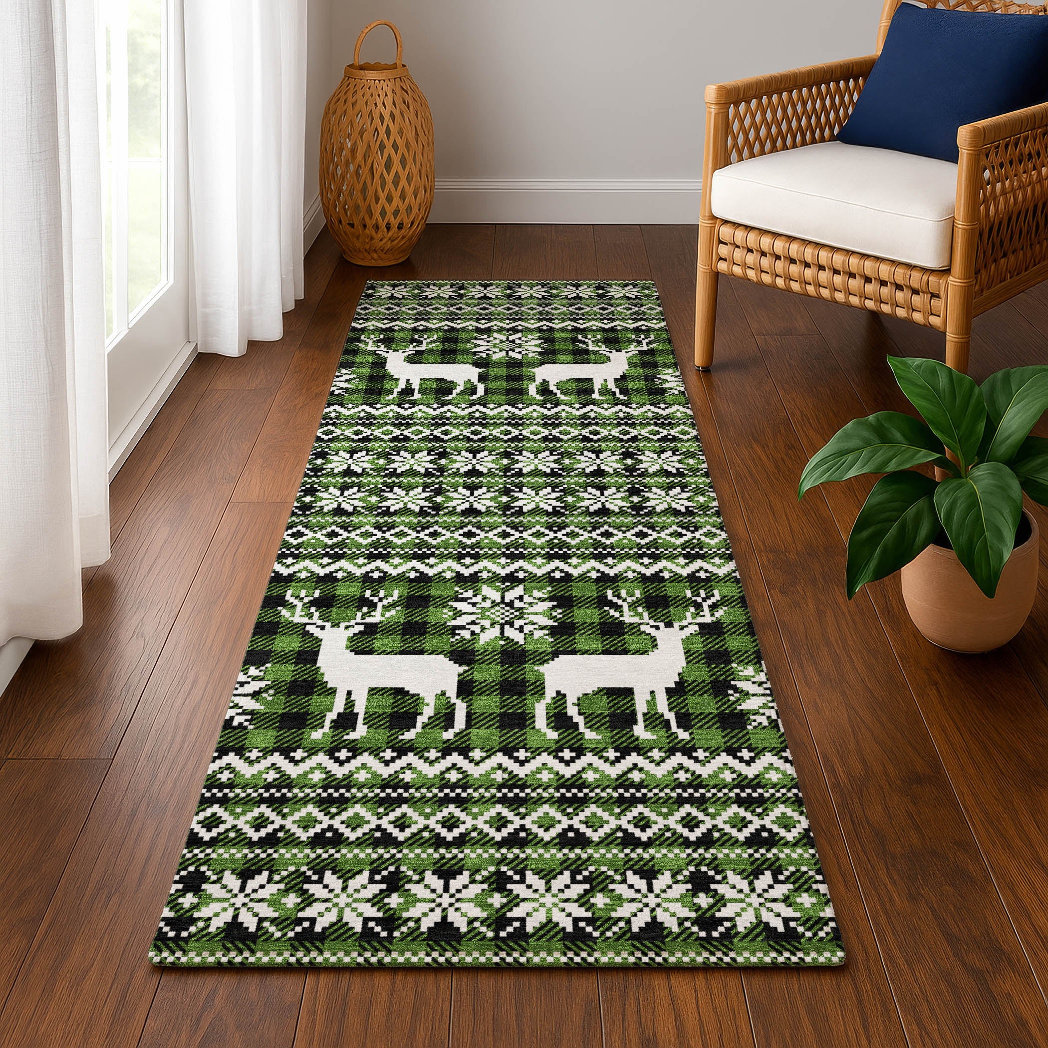 Baku Machine Washable Transitional Cactus Green Rug 2'3" x 7'6" #shape_Runner