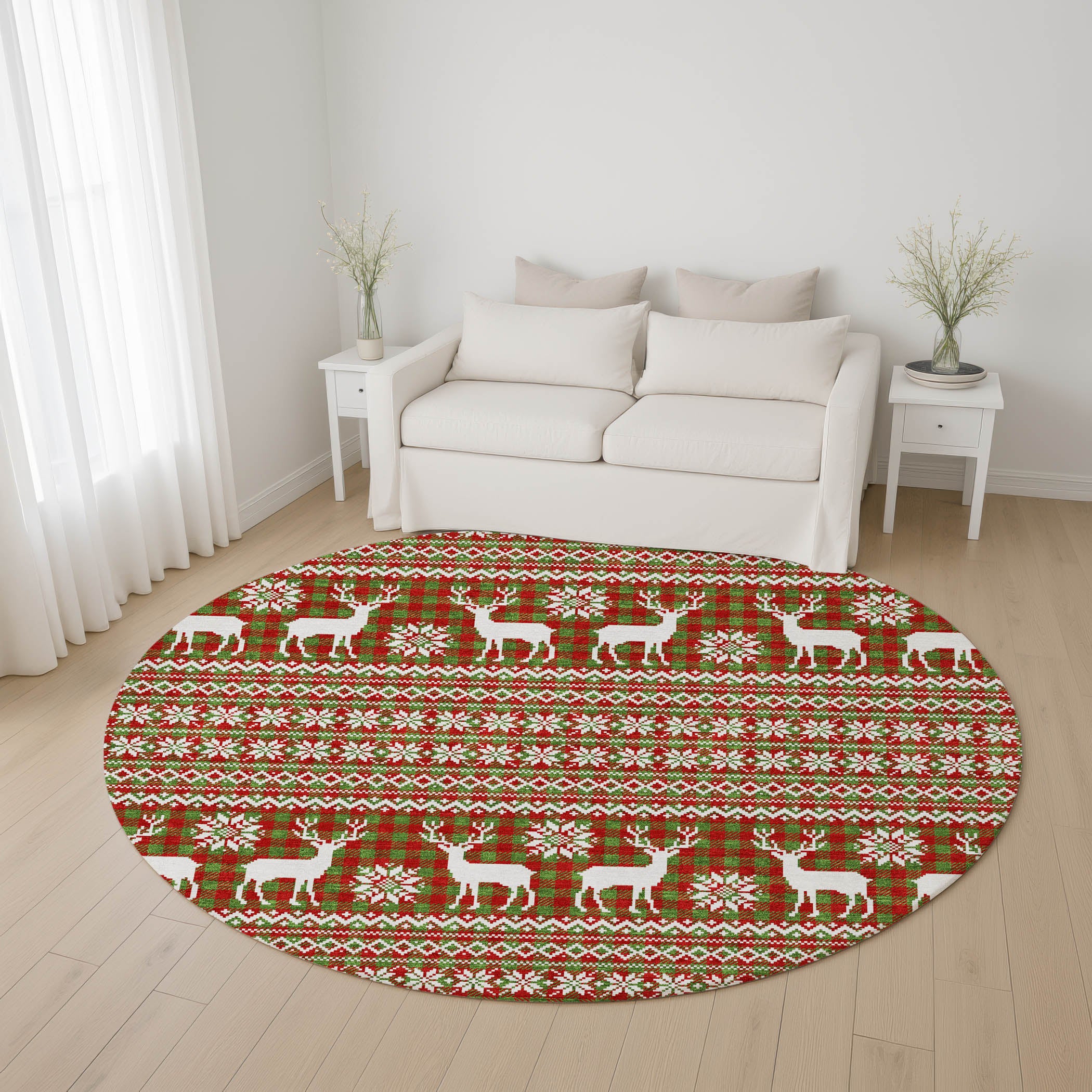 Baku Machine Washable Transitional Fern Green Rug 8' x 8' #shape_Round
