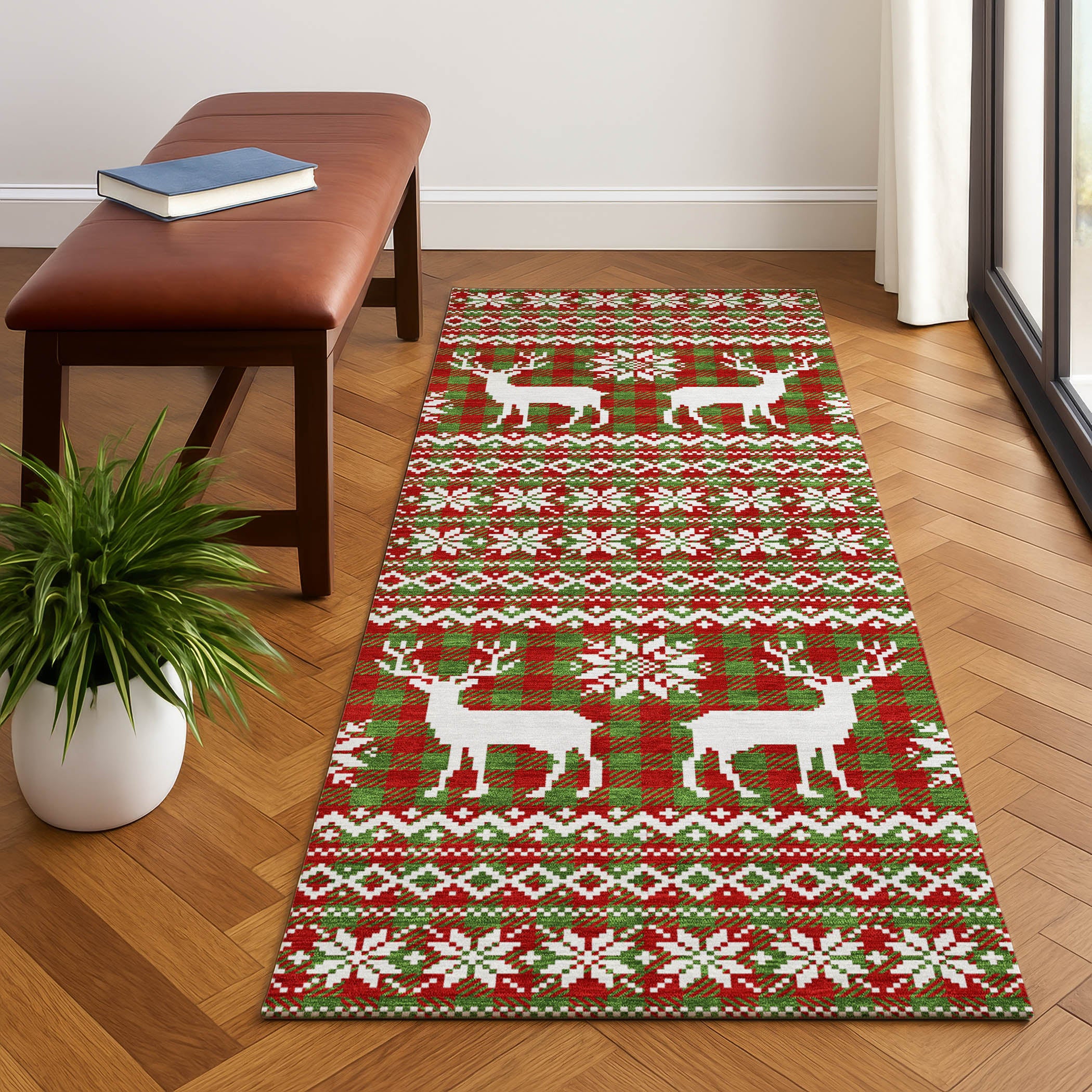 Baku Machine Washable Transitional Fern Green Rug 2'3" x 7'6" #shape_Runner