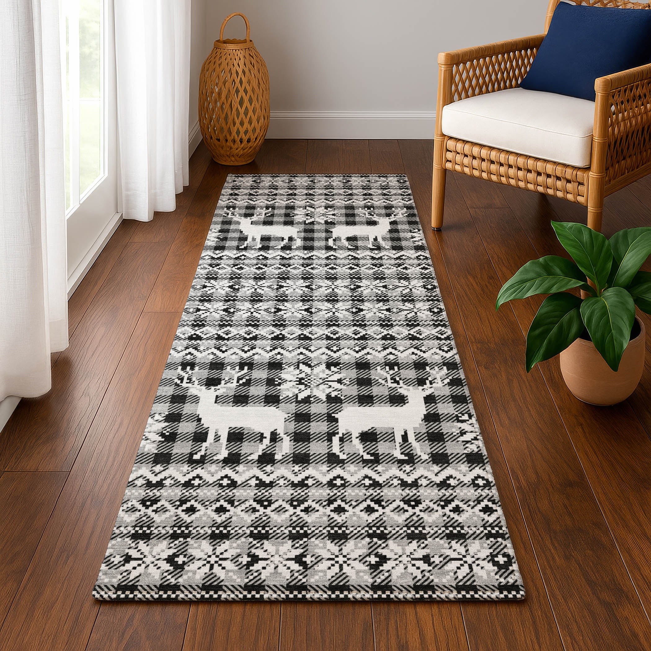 Baku Machine Washable Transitional Gray Rug 2'3" x 7'6" #shape_Runner