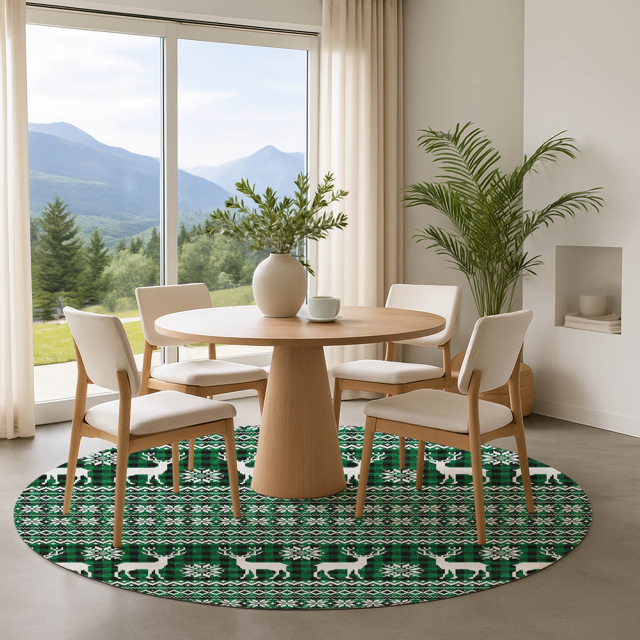 Baku Machine Washable Transitional Green Rug 8' x 8' #shape_Round