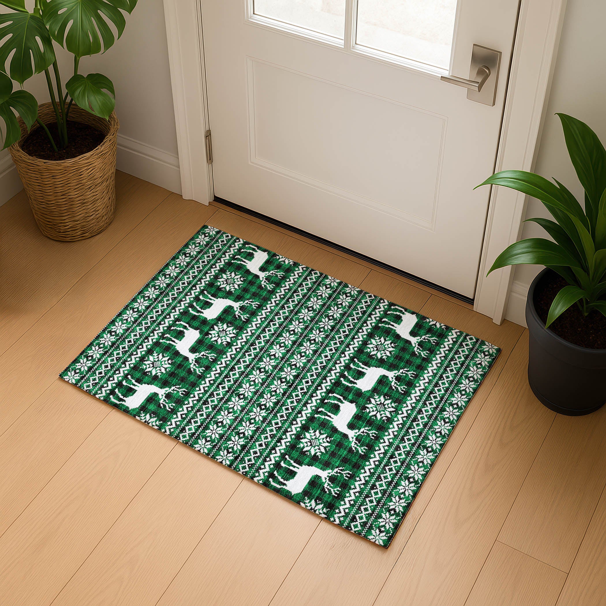 Baku Machine Washable Transitional Green Rug 1'8" x 2'6" #shape_Rectangle