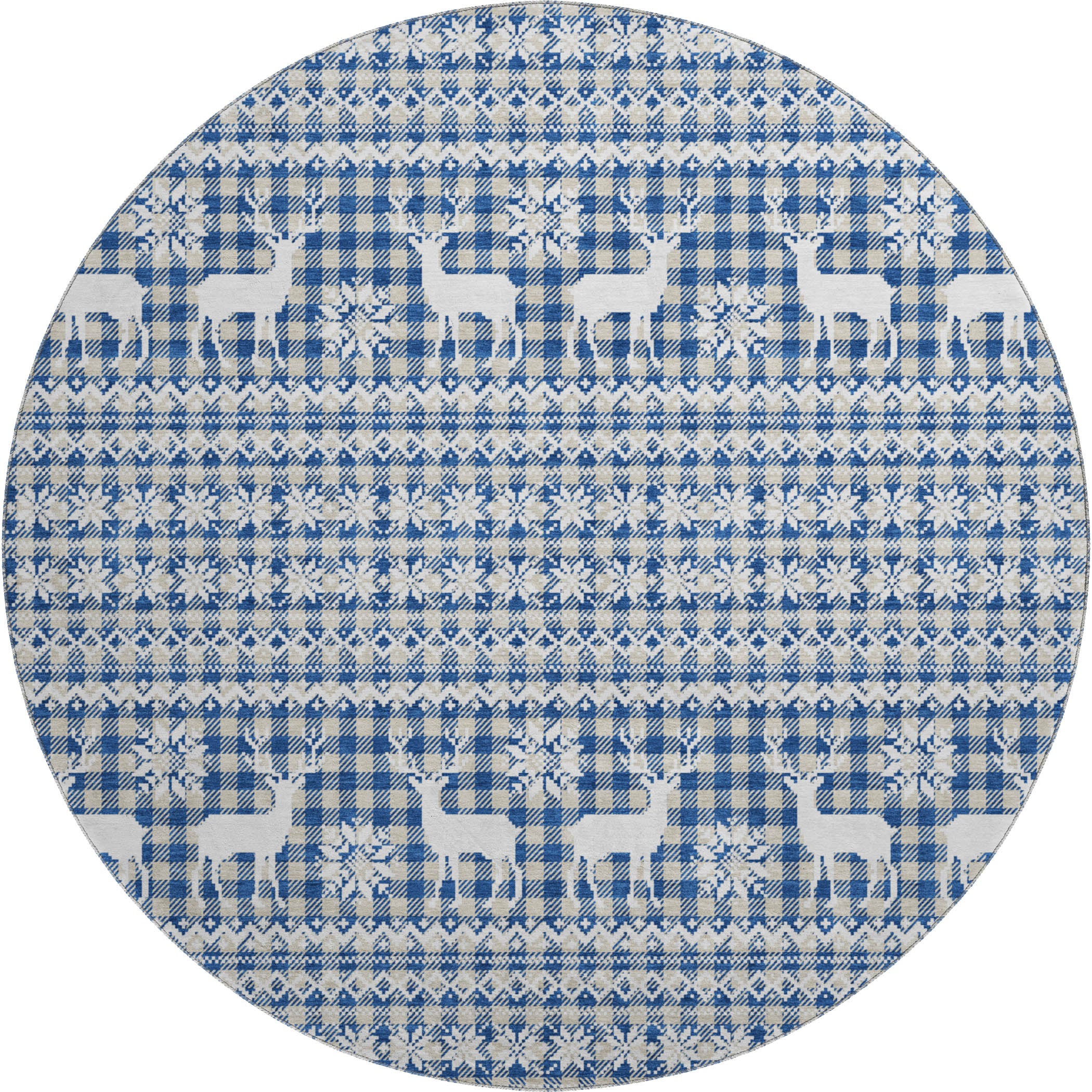 Baku Machine Washable Transitional Navy Blue Rug 8' x 8' #shape_Round