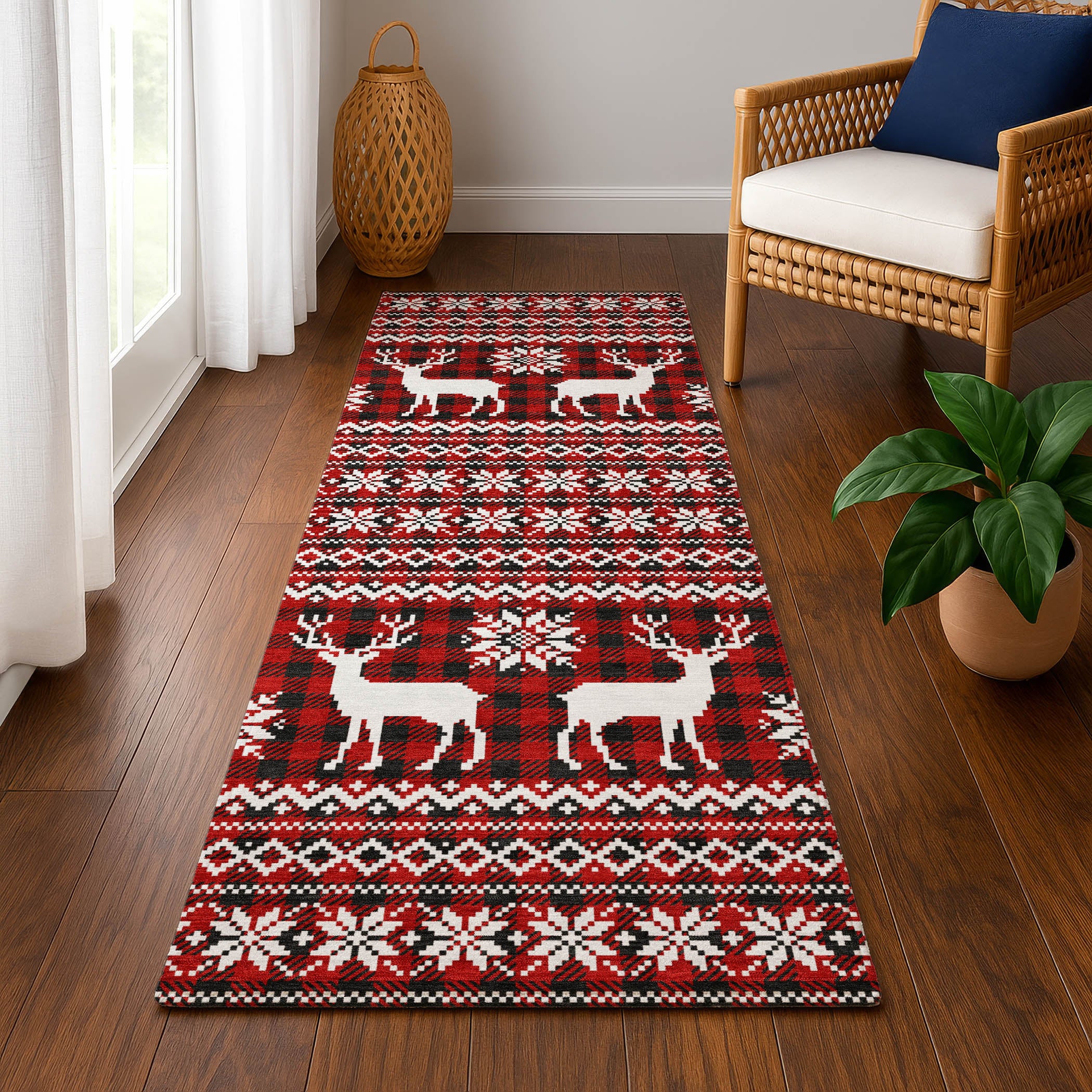 Baku Machine Washable Transitional Red Rug 2'3" x 7'6" #shape_Runner