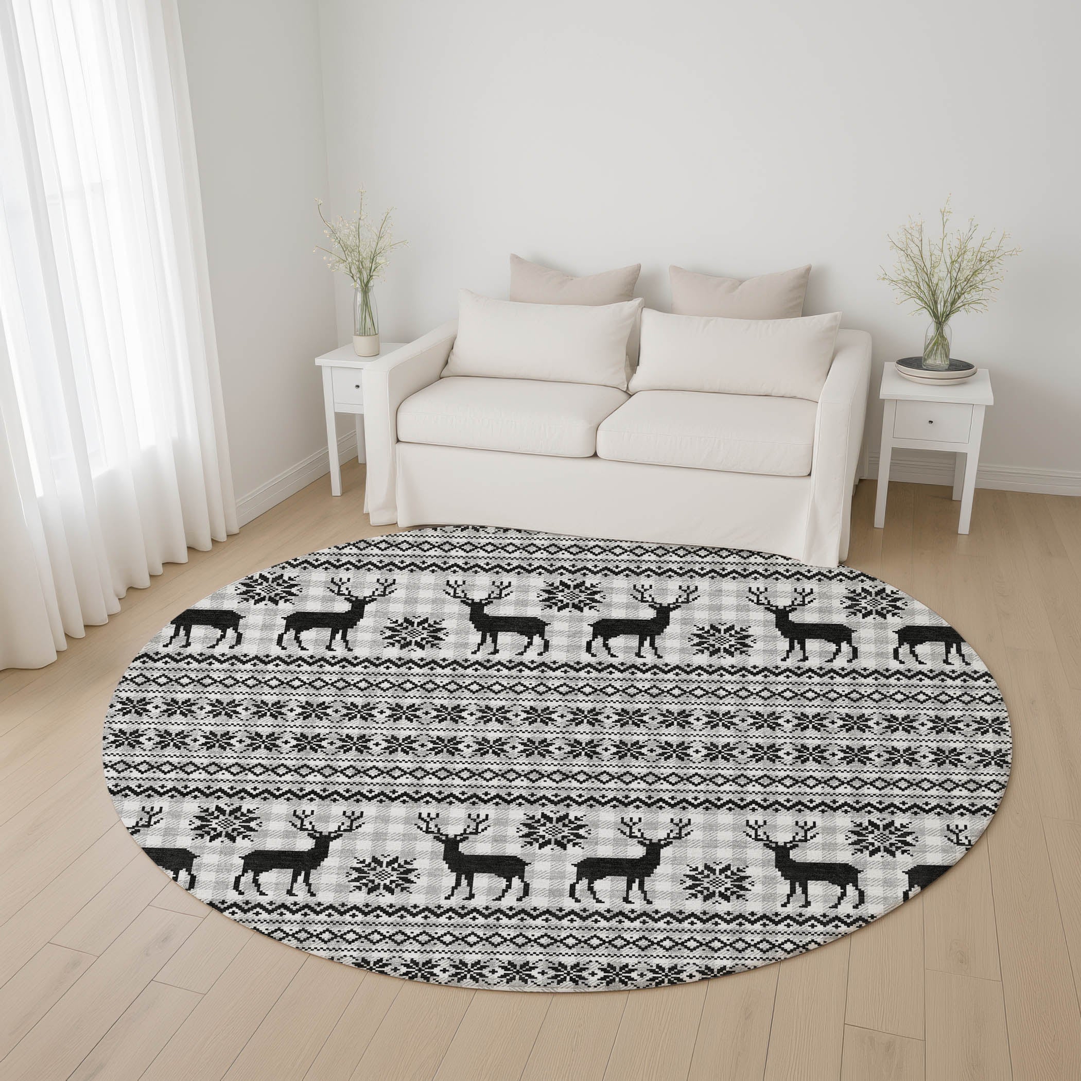 Baku Machine Washable Transitional Silver Gray Rug 8' x 8' #shape_Round