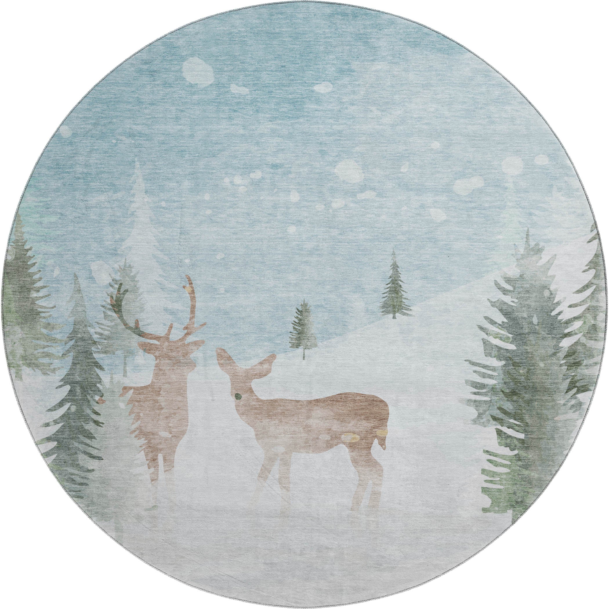 Istanbul Machine Washable Transitional Sky Blue Rug 8' x 8' #shape_Round