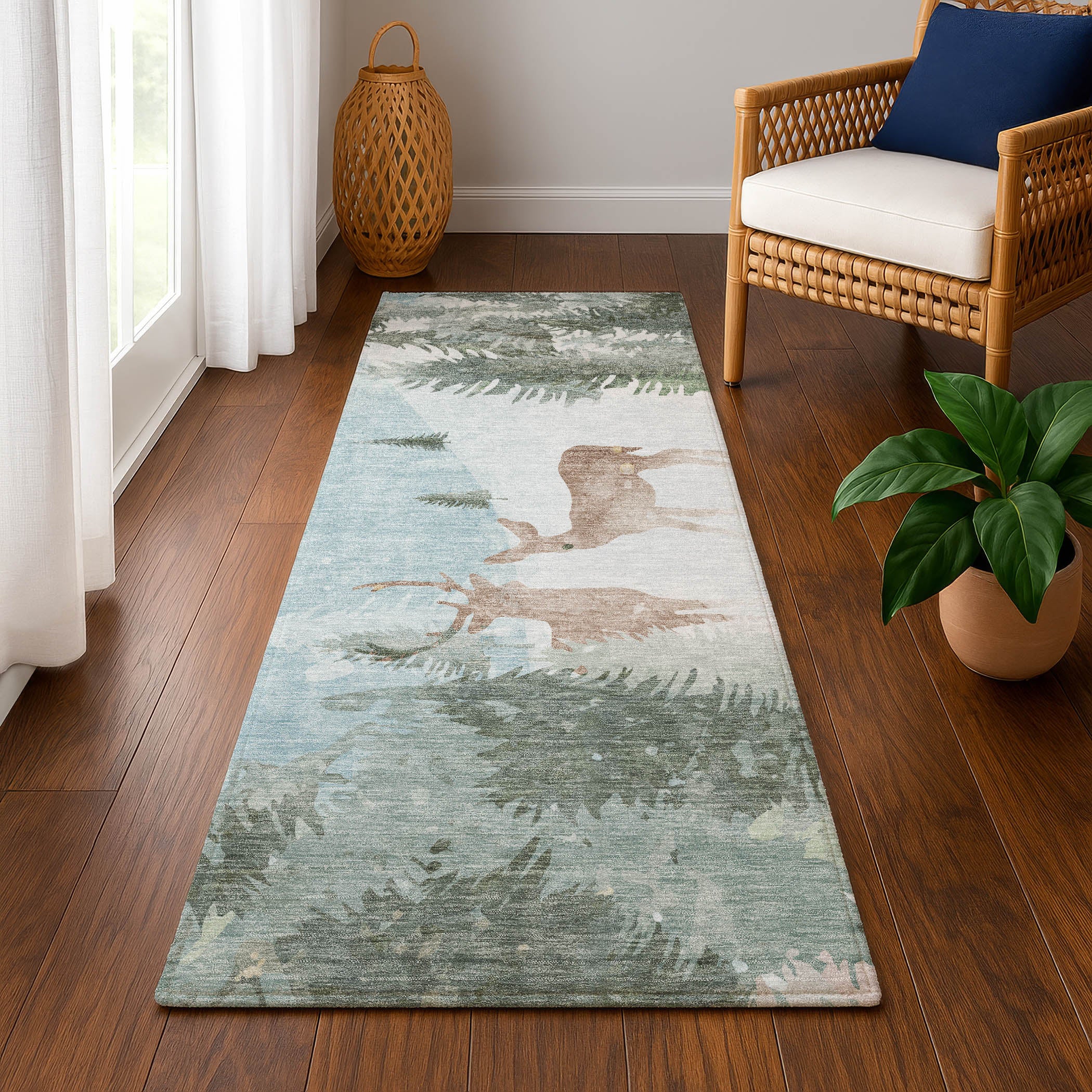 Istanbul Machine Washable Transitional Sky Blue Rug 2'3" x 7'6" #shape_Runner