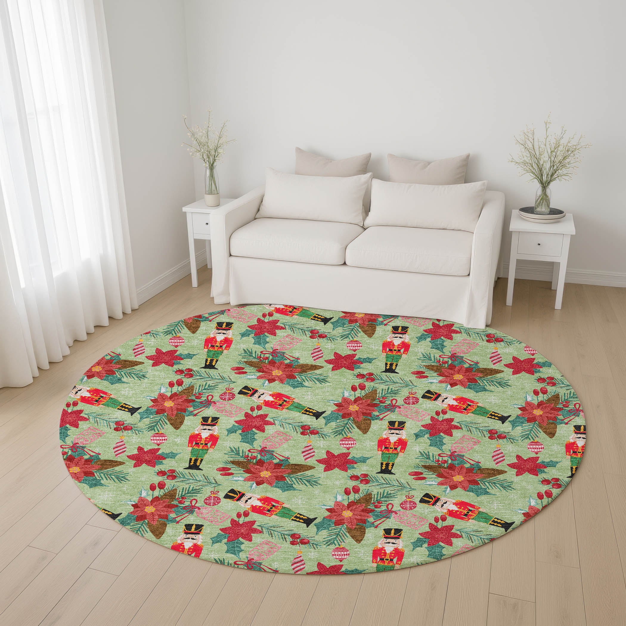 Mostar Machine Washable Transitional Aloe Green Rug 8' x 8' #shape_Round