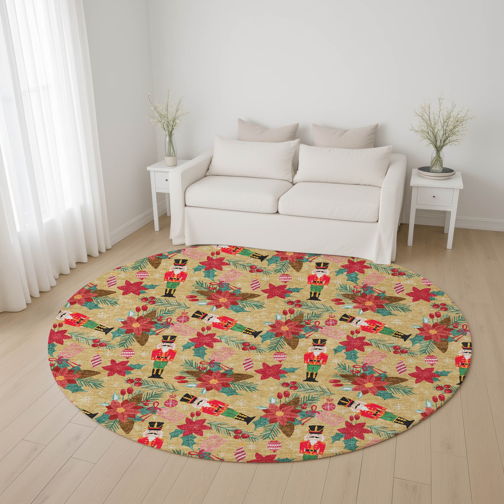 Mostar Machine Washable Transitional Gold Rug 8' x 8' #shape_Round
