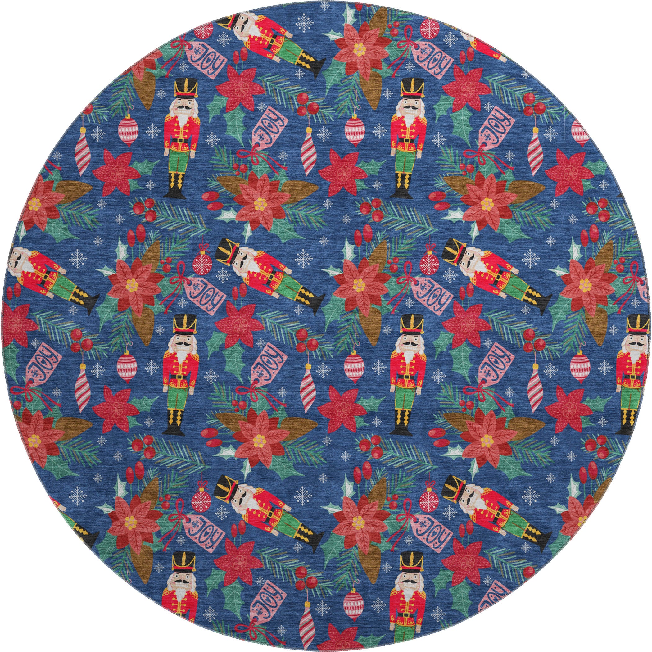 Mostar Machine Washable Transitional Navy Blue Rug 8' x 8' #shape_Round