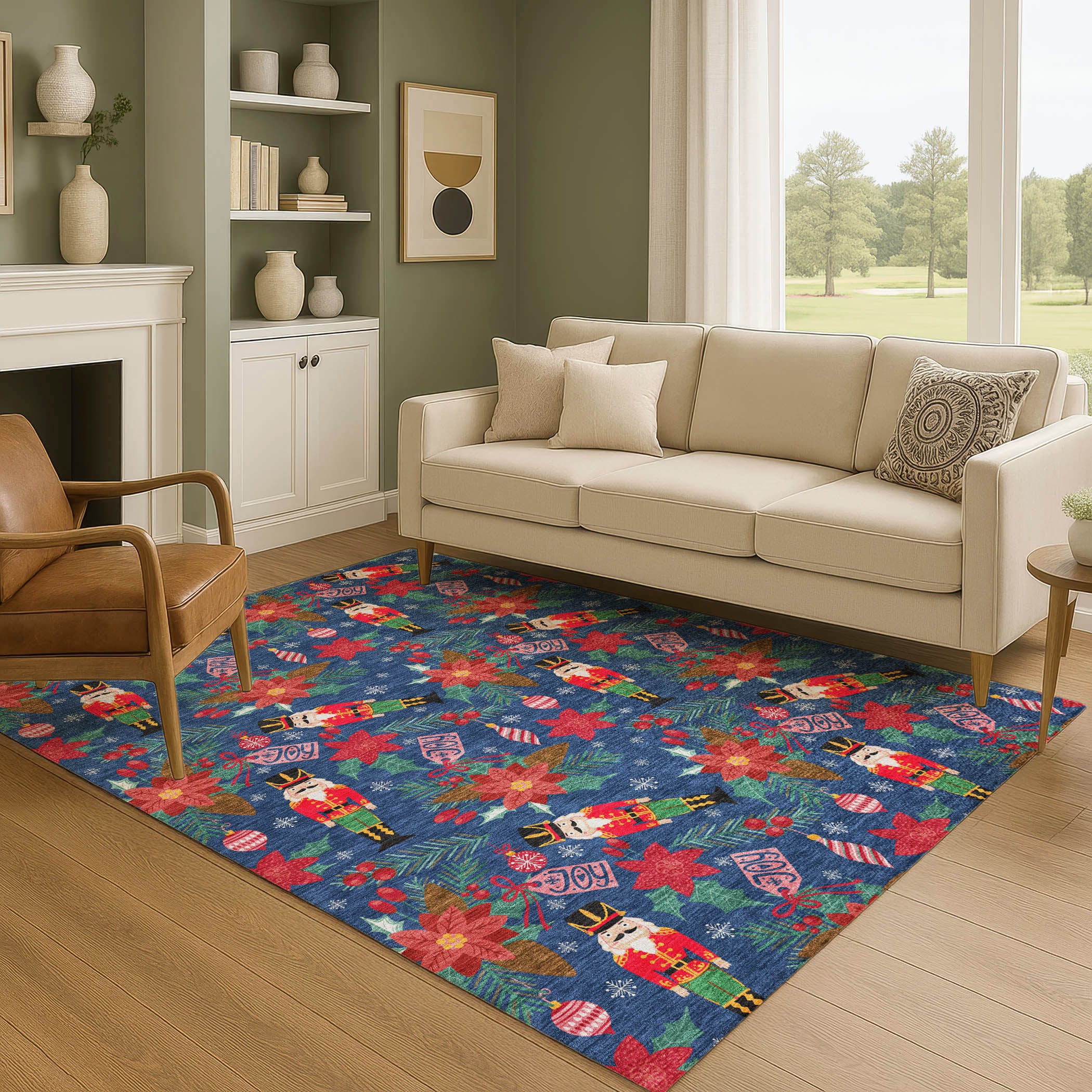 Mostar Machine Washable Transitional Navy Blue Rug 2'6" x 3'10" #shape_Rectangle