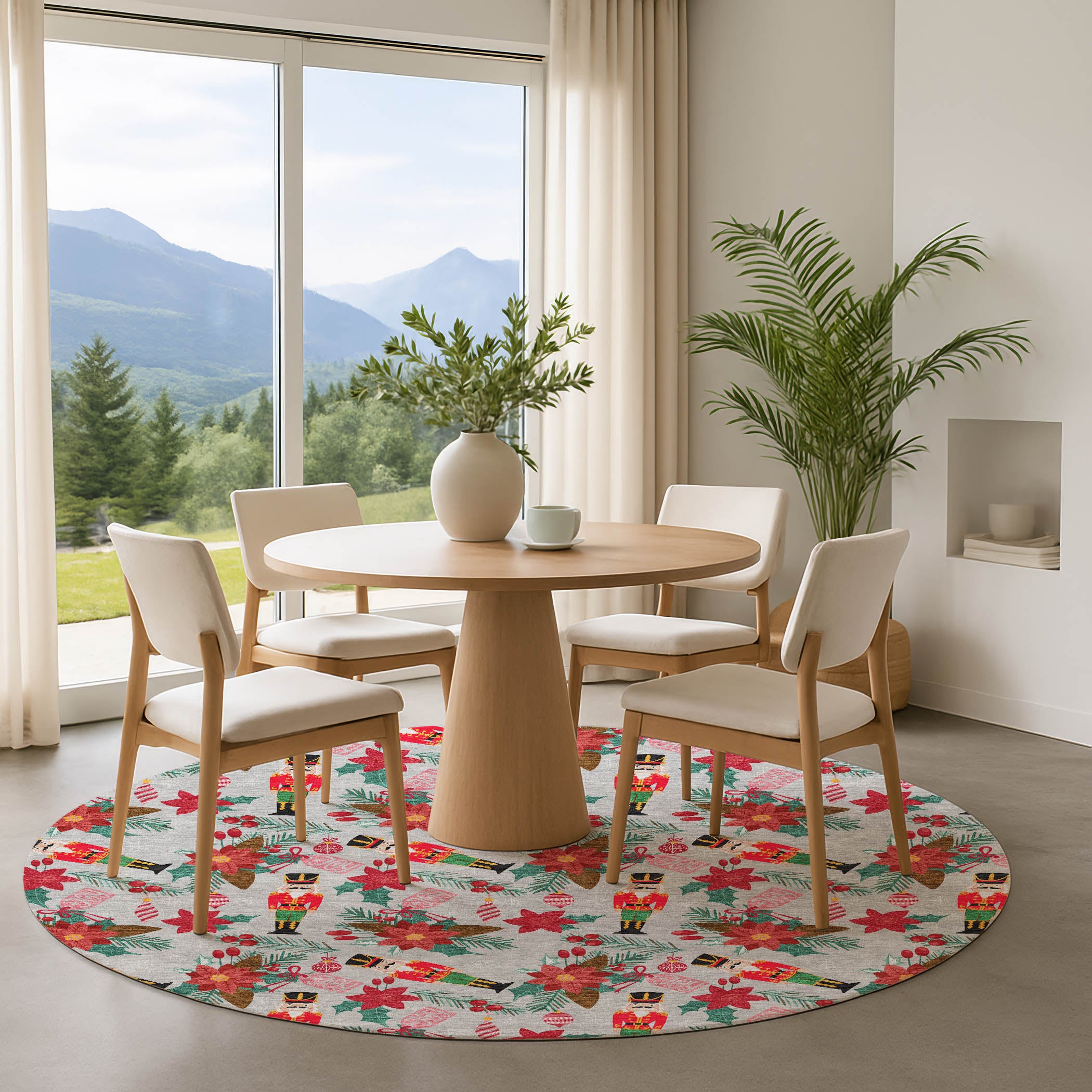 Mostar Machine Washable Transitional Silver Gray Rug 8' x 8' #shape_Round