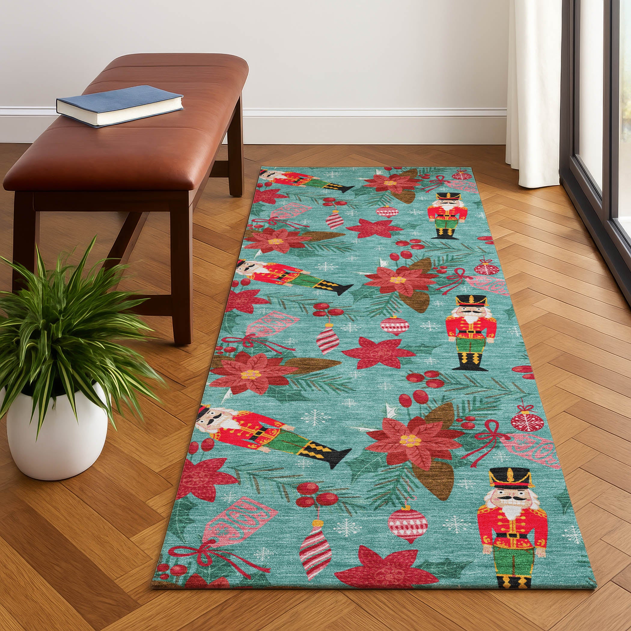 Mostar Machine Washable Transitional Teal Rug 2'3" x 7'6" #shape_Runner