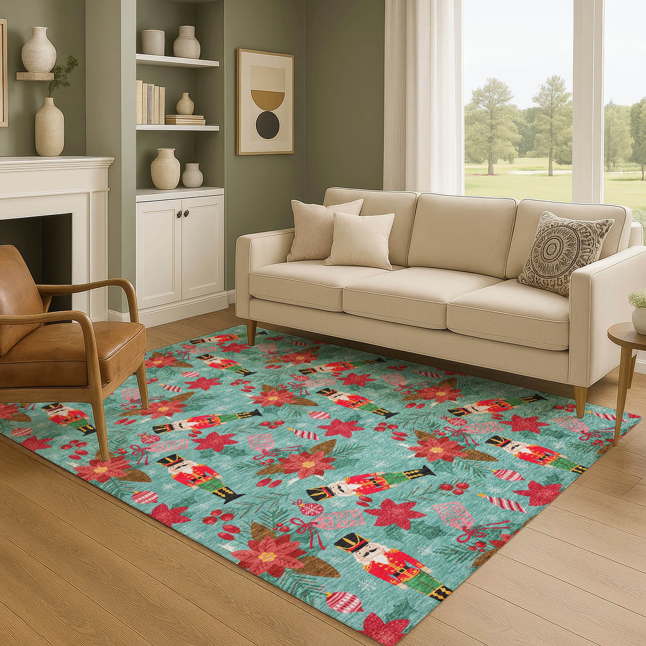 Mostar Machine Washable Transitional Teal Rug 2'6" x 3'10" #shape_Rectangle