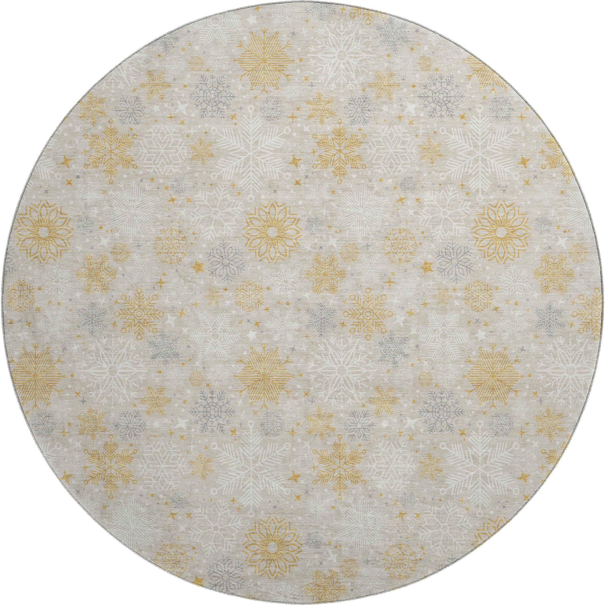 Reykjavik Machine Washable Transitional Beige Brown Rug 8' x 8' #shape_Round