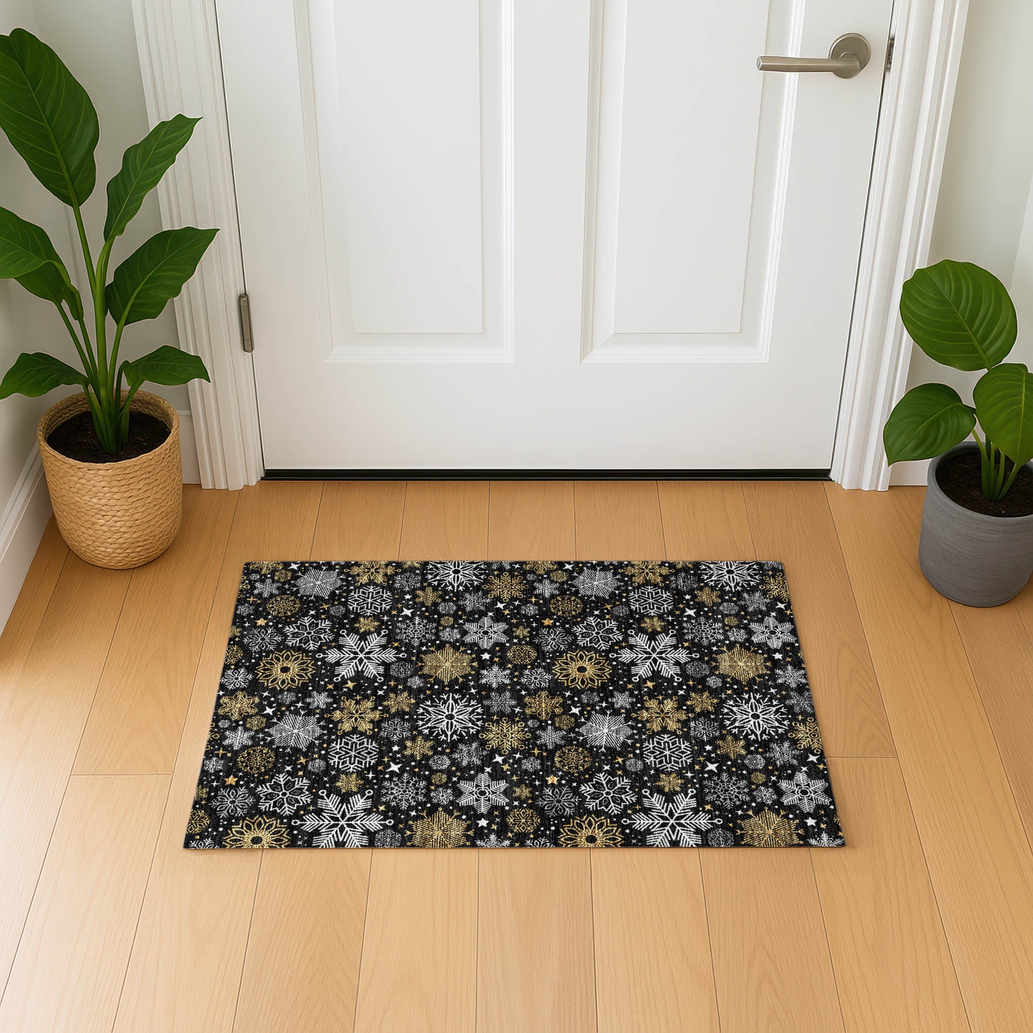 Reykjavik Machine Washable Transitional Black Rug 1'8" x 2'6" #shape_Rectangle