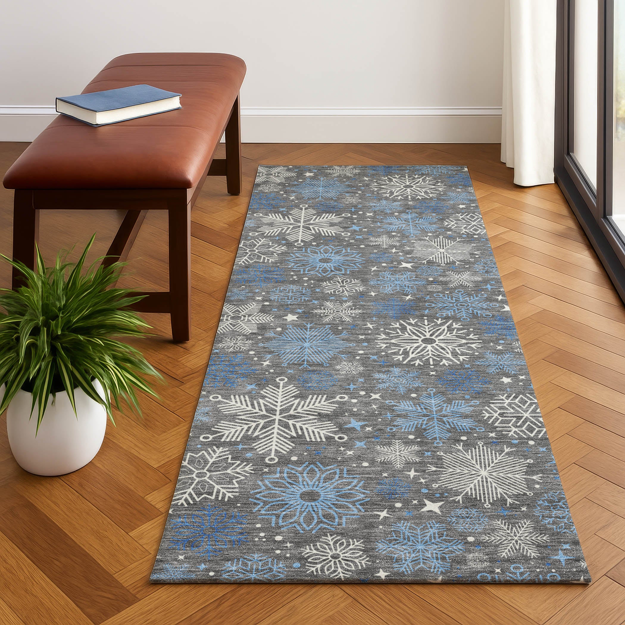 Reykjavik Machine Washable Transitional Gray Rug 2'3" x 7'6" #shape_Runner