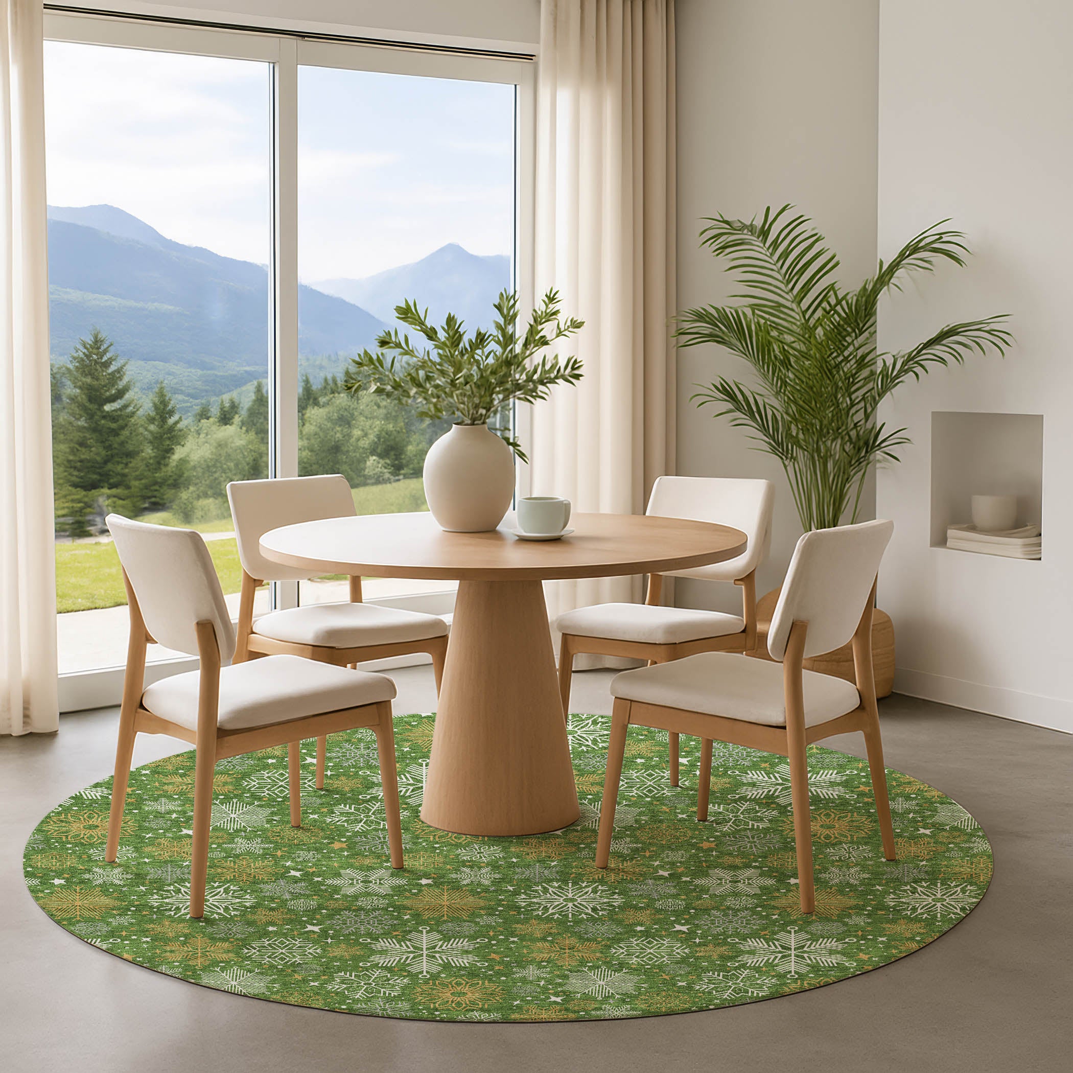 Reykjavik Machine Washable Transitional Green Rug 8' x 8' #shape_Round