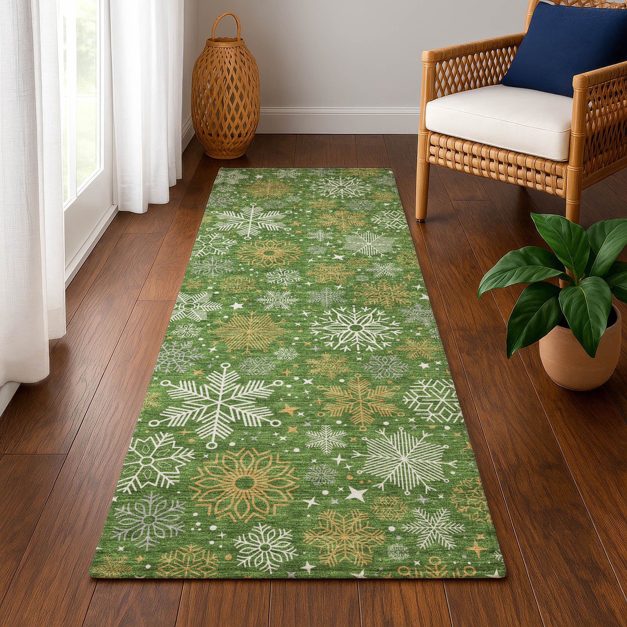 Reykjavik Machine Washable Transitional Green Rug 2'3" x 7'6" #shape_Runner