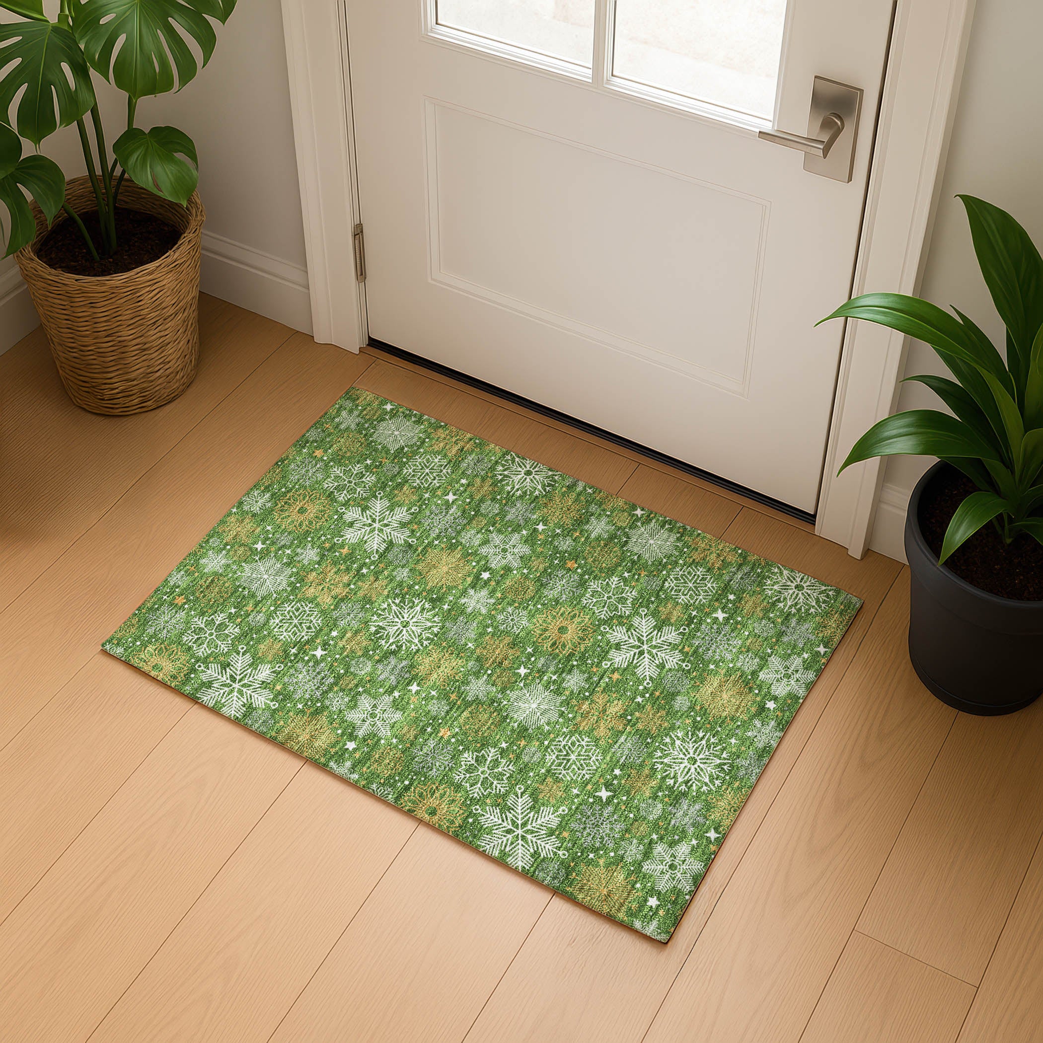 Reykjavik Machine Washable Transitional Green Rug 1'8" x 2'6" #shape_Rectangle