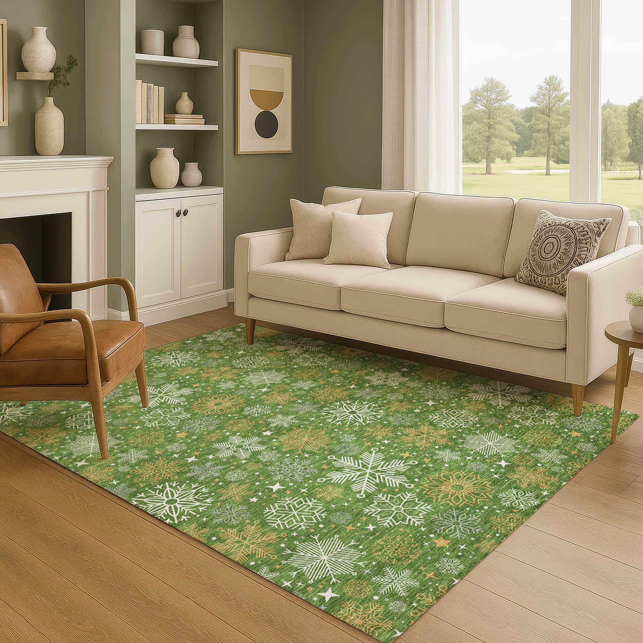 Reykjavik Machine Washable Transitional Green Rug 2'6" x 3'10" #shape_Rectangle